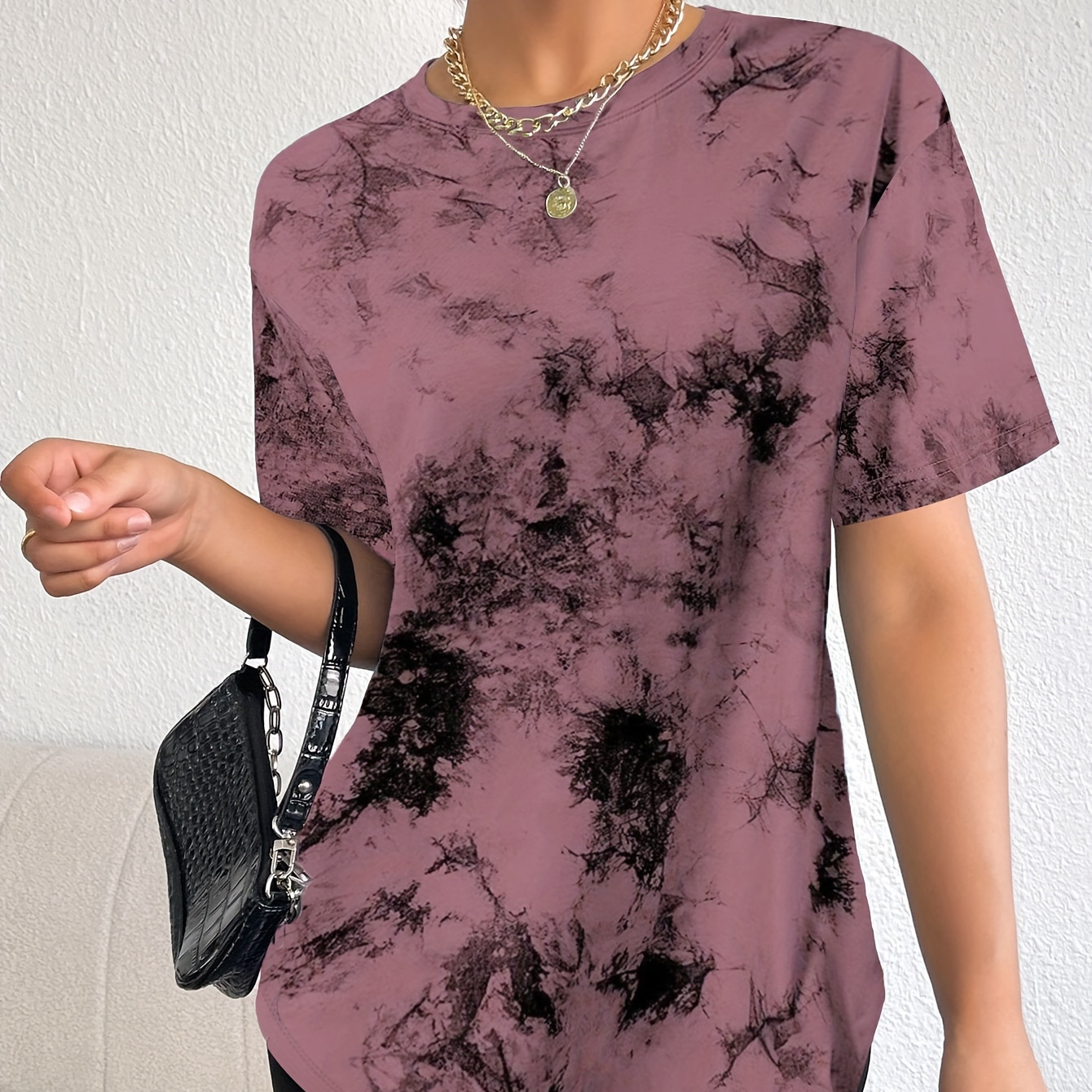 

Tie Dye Crew Neck T-shirt, Casual Short Sleeve Top For Spring & Summer, Women's Clothing
