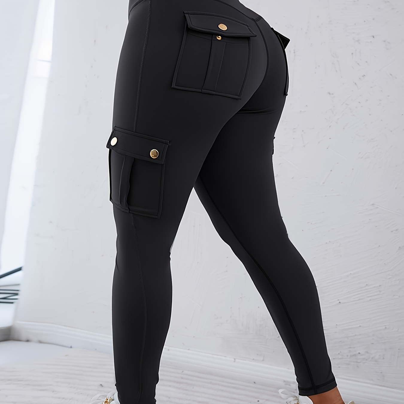 

Butt Lifting Leggings With Flap Pockets High Waist Tummy Control Workout Cargo Pants