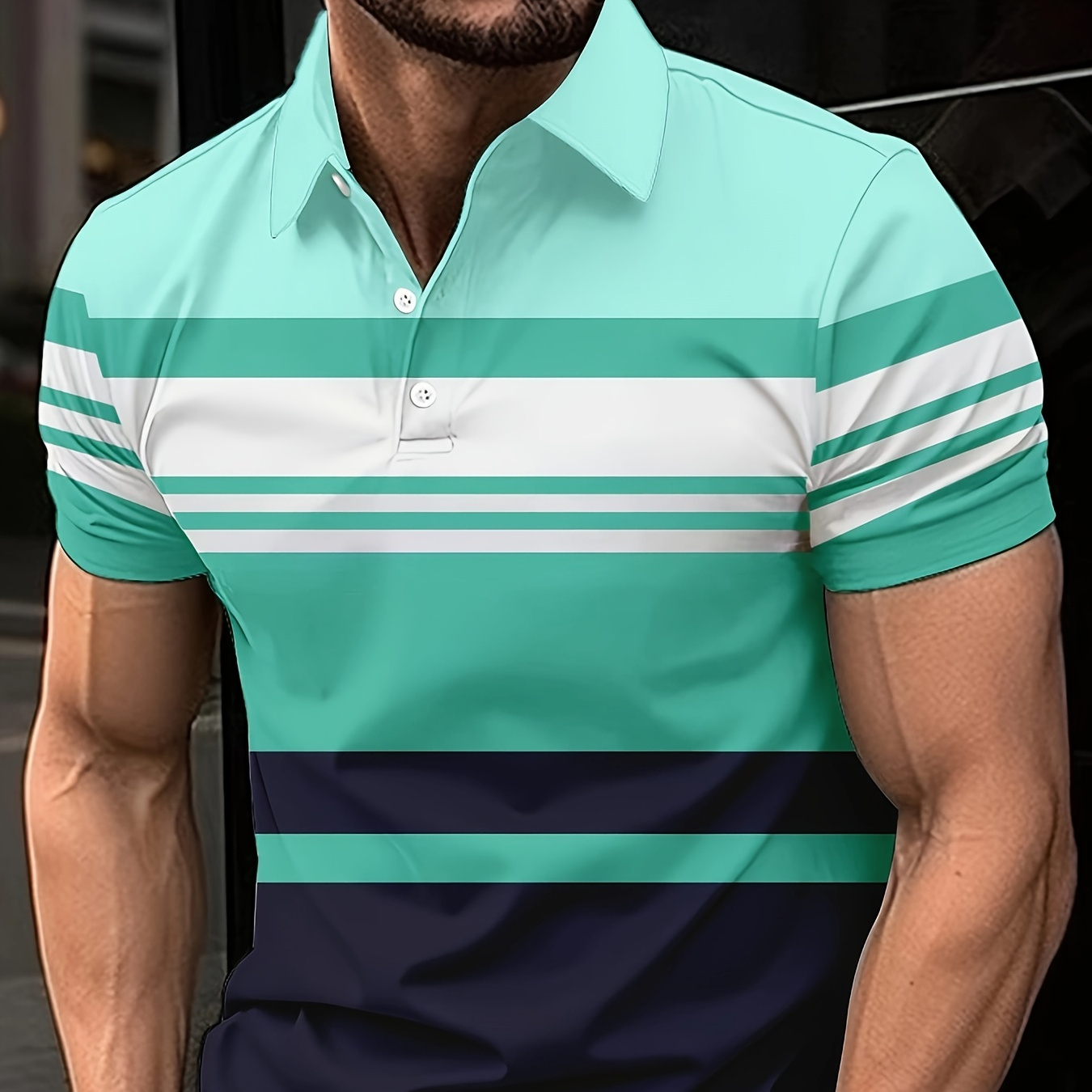 

Striped Summer Men's Fashionable Lapel Short Sleeve Golf T-shirt, Suitable For Commercial Entertainment Occasions, Such As Tennis And Golf, Men's Clothing, As Gifts
