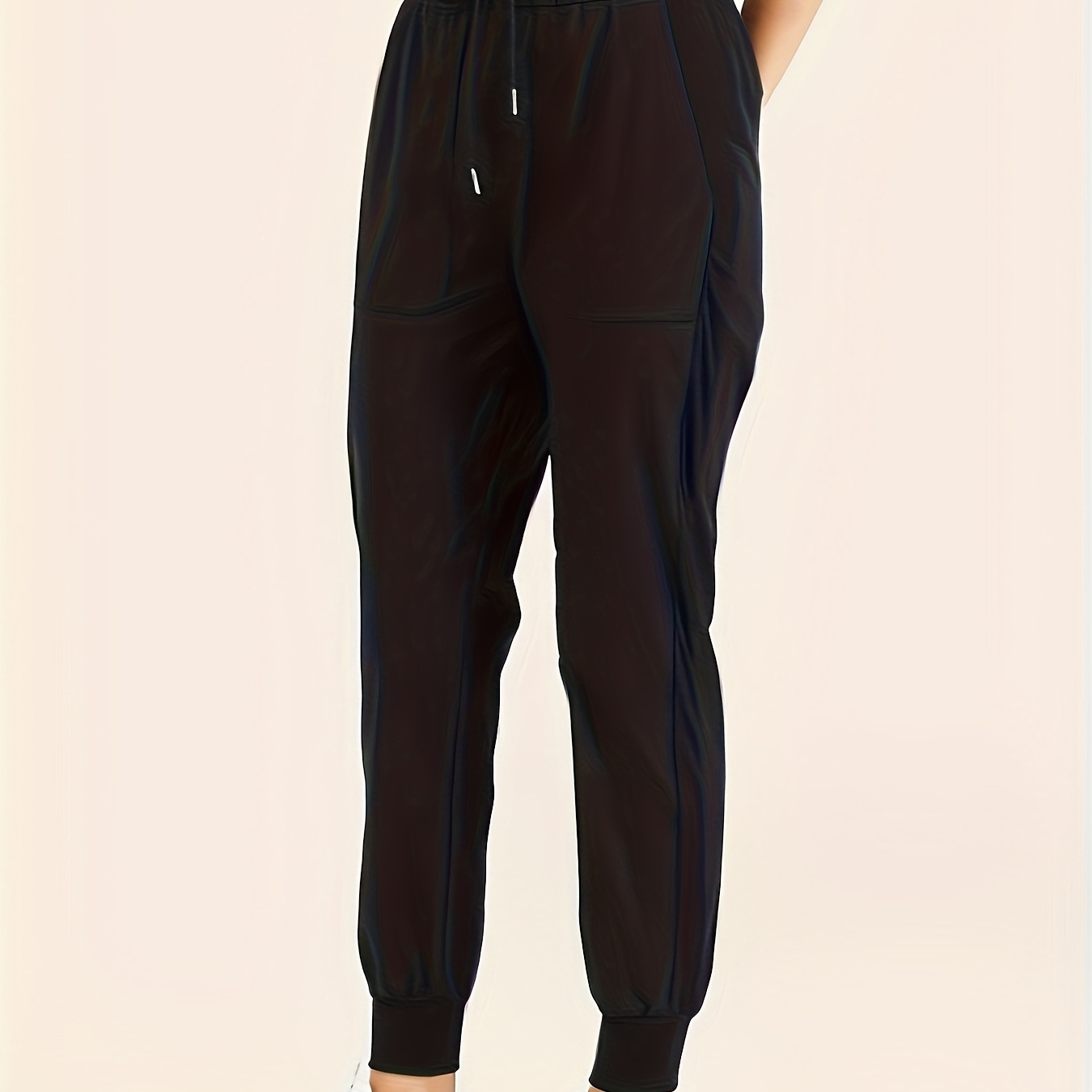 Plus Size Medium Stretch High Waist Solid Joggers, Women's Plus Flowy Lounge Yoga Dance Baggy