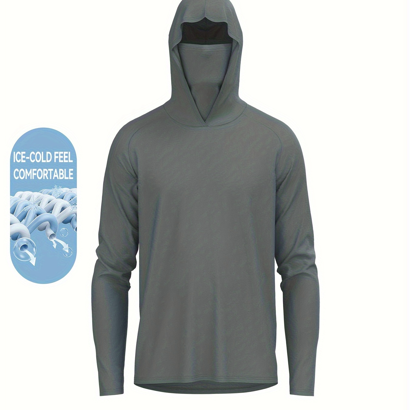 

Men's Stylish Solid Sun Protection High Stretch Hooded Shirt With Mask, Long Sleeve Rash Guard For Fishing Hiking Outdoor