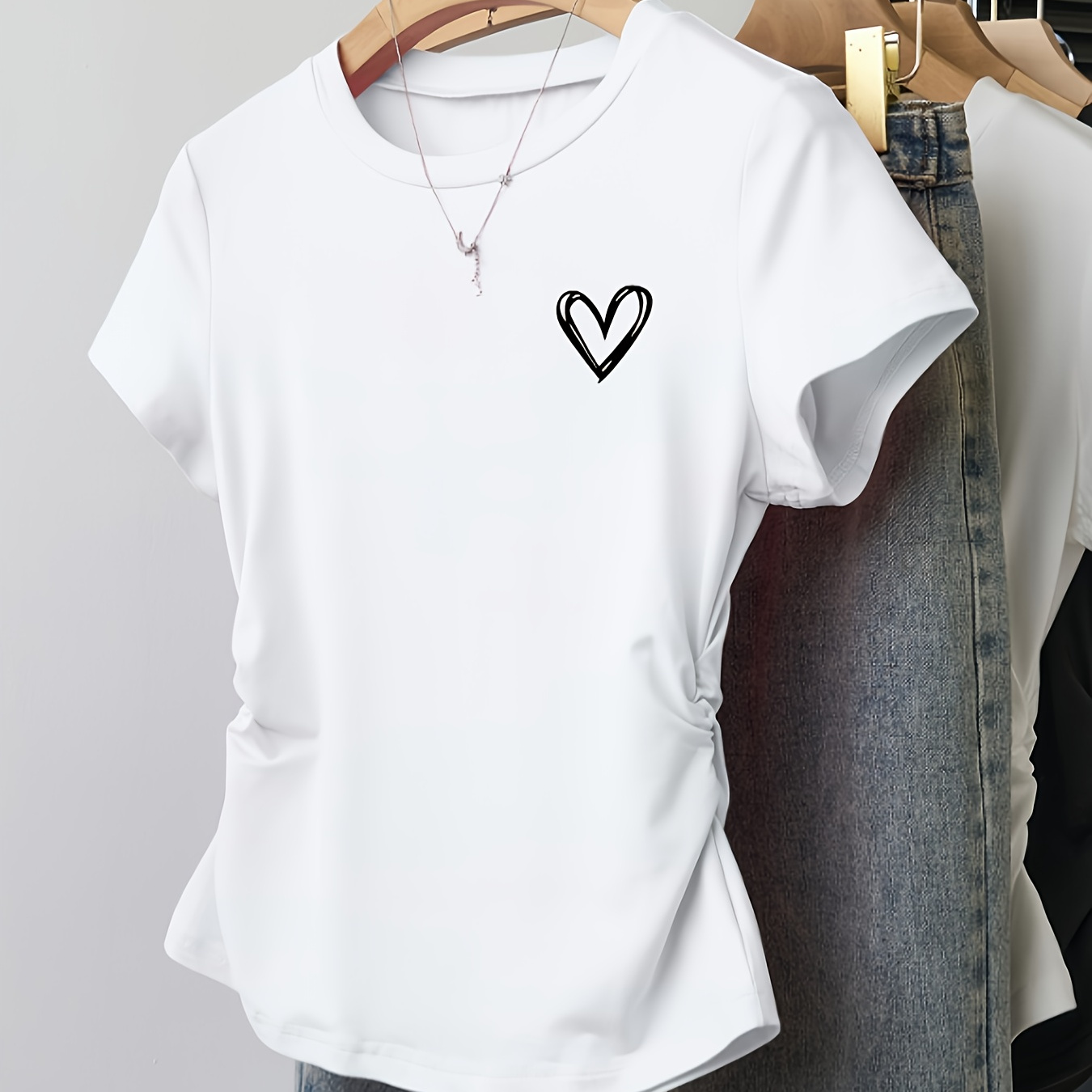 TEMU Fashionable Women's Waist-cinching Slim-fit Heart Print