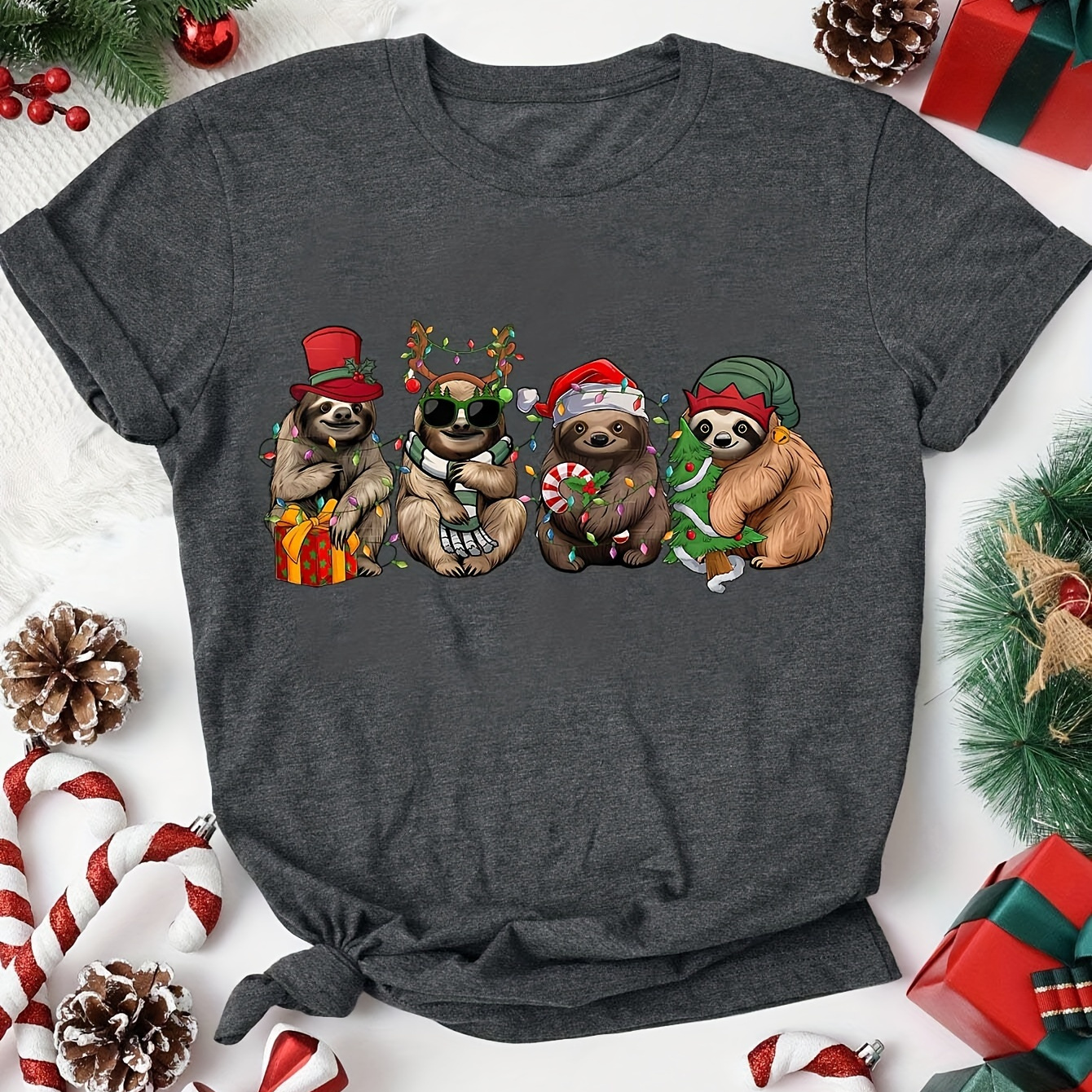 

1pc Women's Christmas -shirt - Top, Polyester , Pattern, Regular Length - Summer Tee