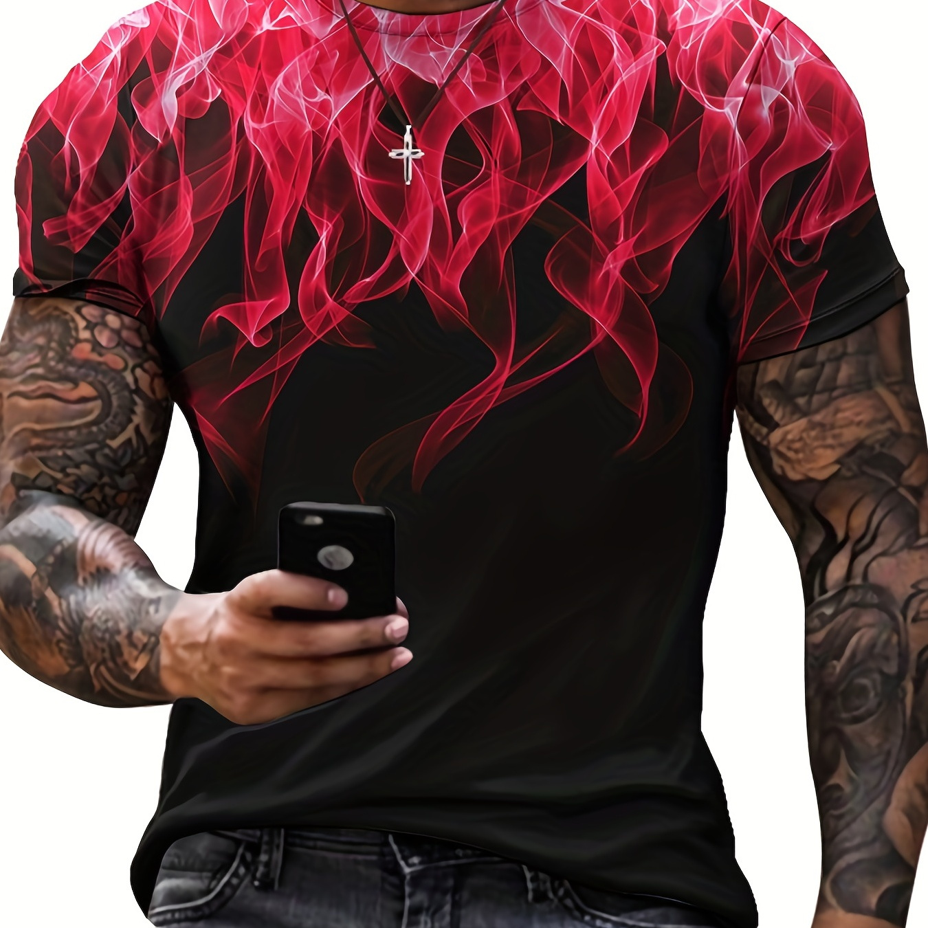 

T-shirt tendance imprimé flamme 3D pour hommes, hauts à manches courtes à col rond, t-shirt graphique vêtements pour hommes été, tenues pour hommes