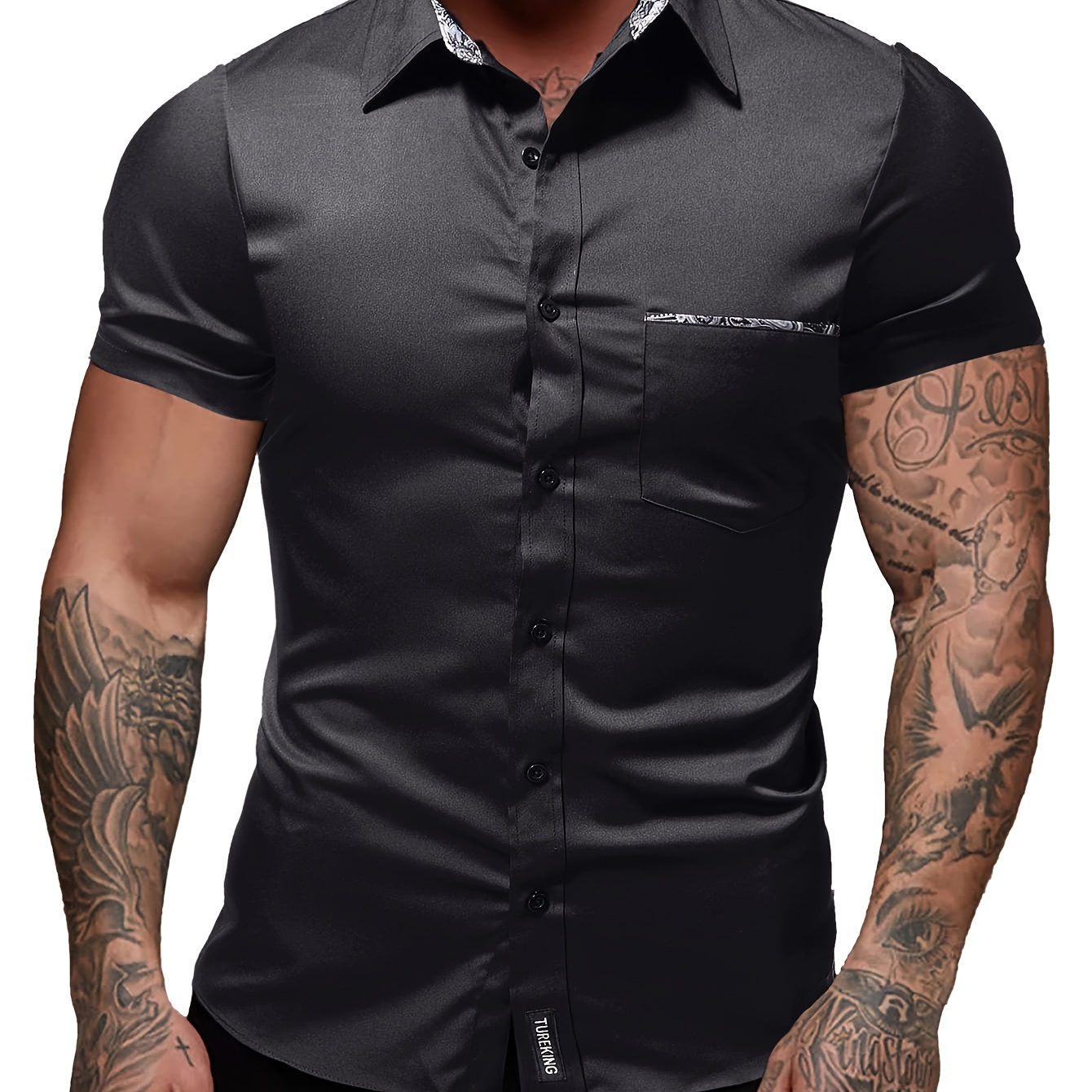 

Men's Fashion Short Sleeve Button Down Lapel Shirt, Stylish Slim Fit Casual Dress Shirt For Summer Business Party