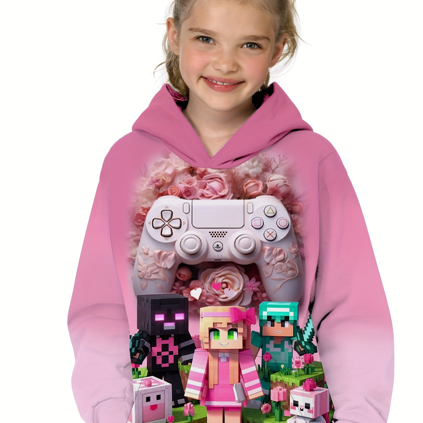 

Girls Fashion Hoody Pixel Game Pattern Loose Comfy Versatile Hooded Sweatshirt For Fall Winter