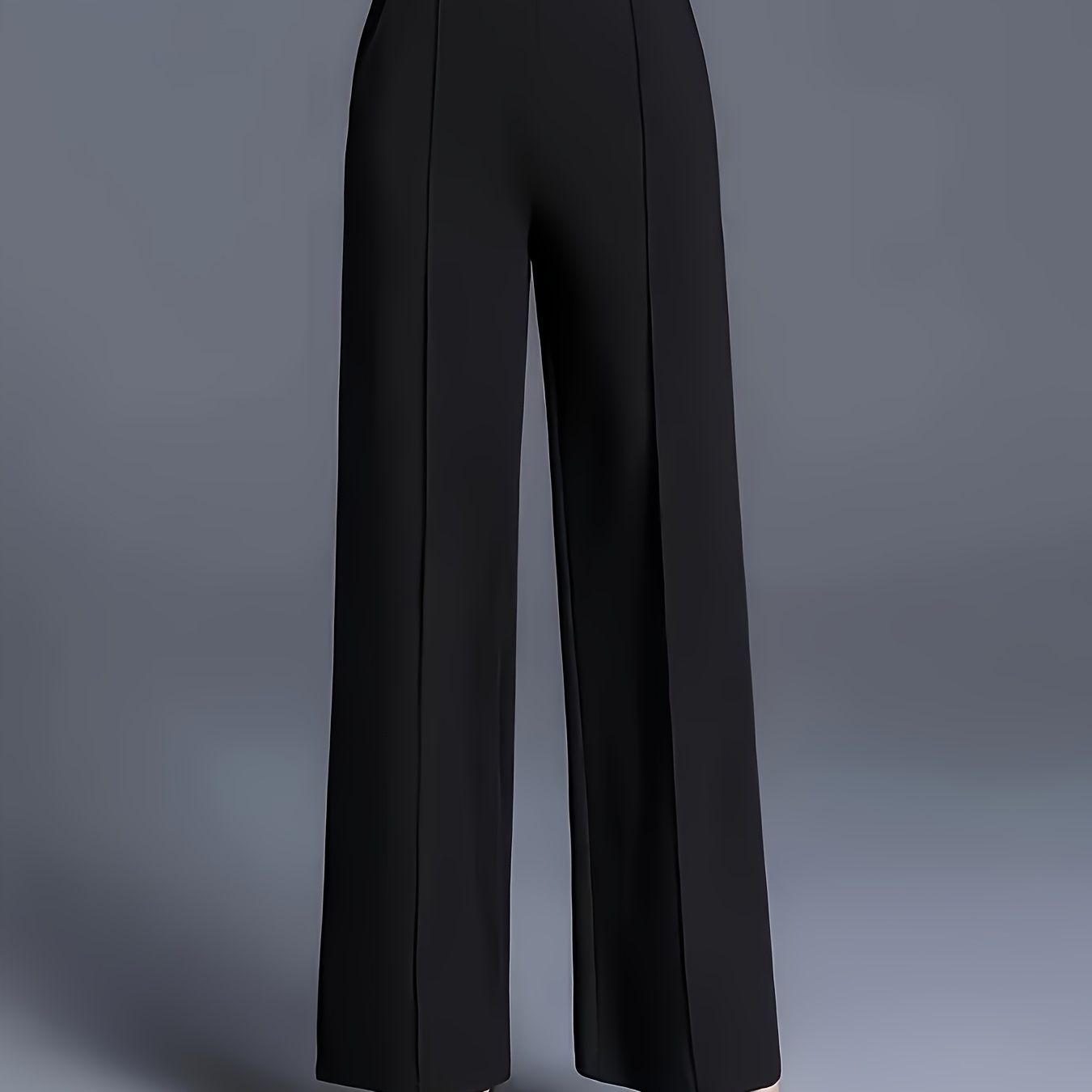 

Women's High-waist Straight Leg Pants - Elegant Solid Color Black, Stretchy & Comfortable For Casual Attire, Casual To , Long Length, Polyester , Spring/summer Collection