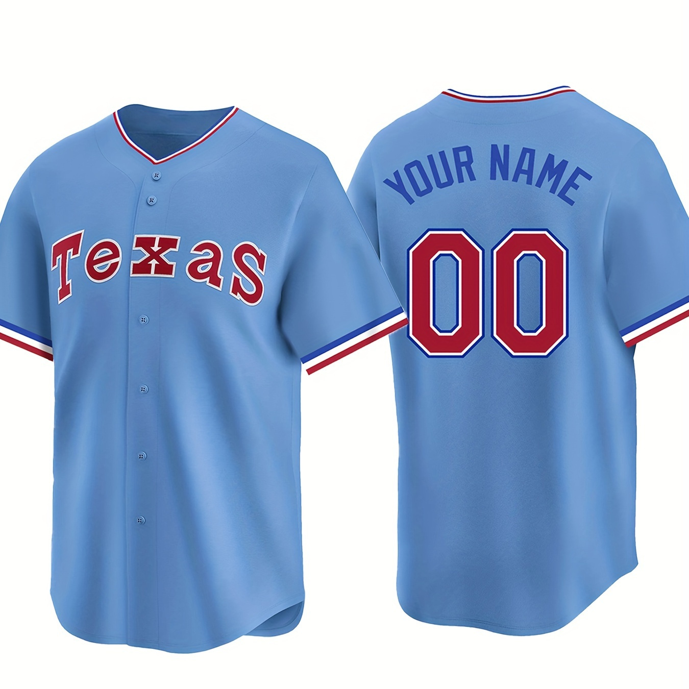 

Customized Name And Number, Men's Texas Short Sleeve V-neck Baseball Jersey, Comfy Top For Training And Competition