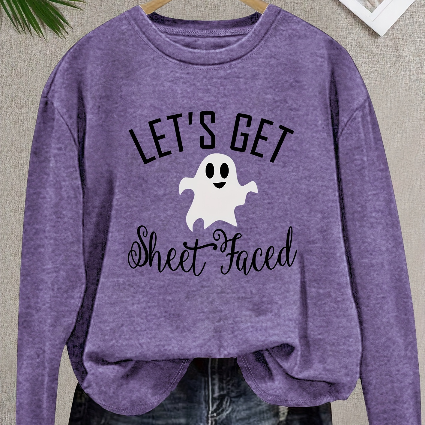 

Fashion Halloween Letter Print Graphic Crew Neck Long Sleeve T-shirt, Spring Summer Fall Women's Tops