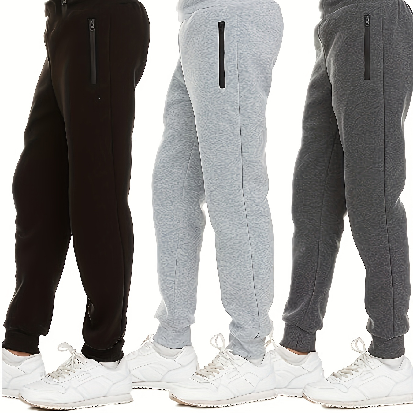 

3-pack Boys Fleece Jogger Pants With Zipper Pockets, Casual Athletic Sweatpants For Spring/summer/fall