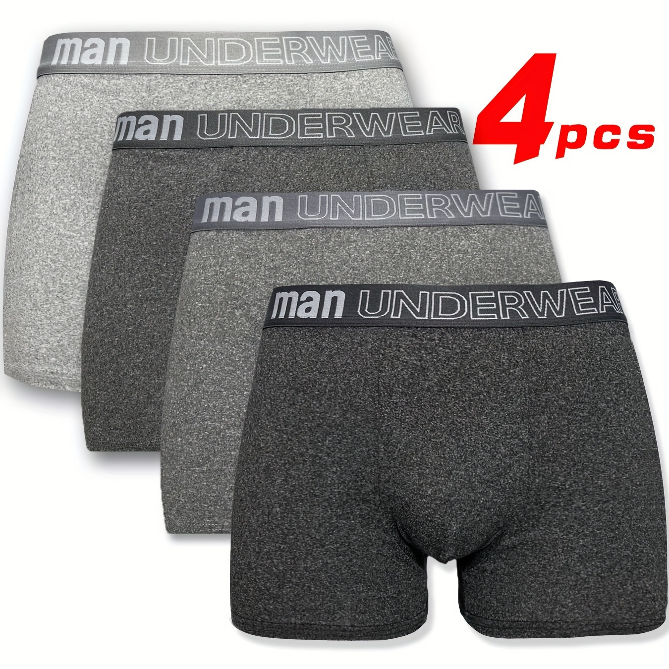 

4pcs Men's Underwear, Breathable Comfy Stretchy Boxer Briefs Shorts, Casual Plain Color Boxer Trunks