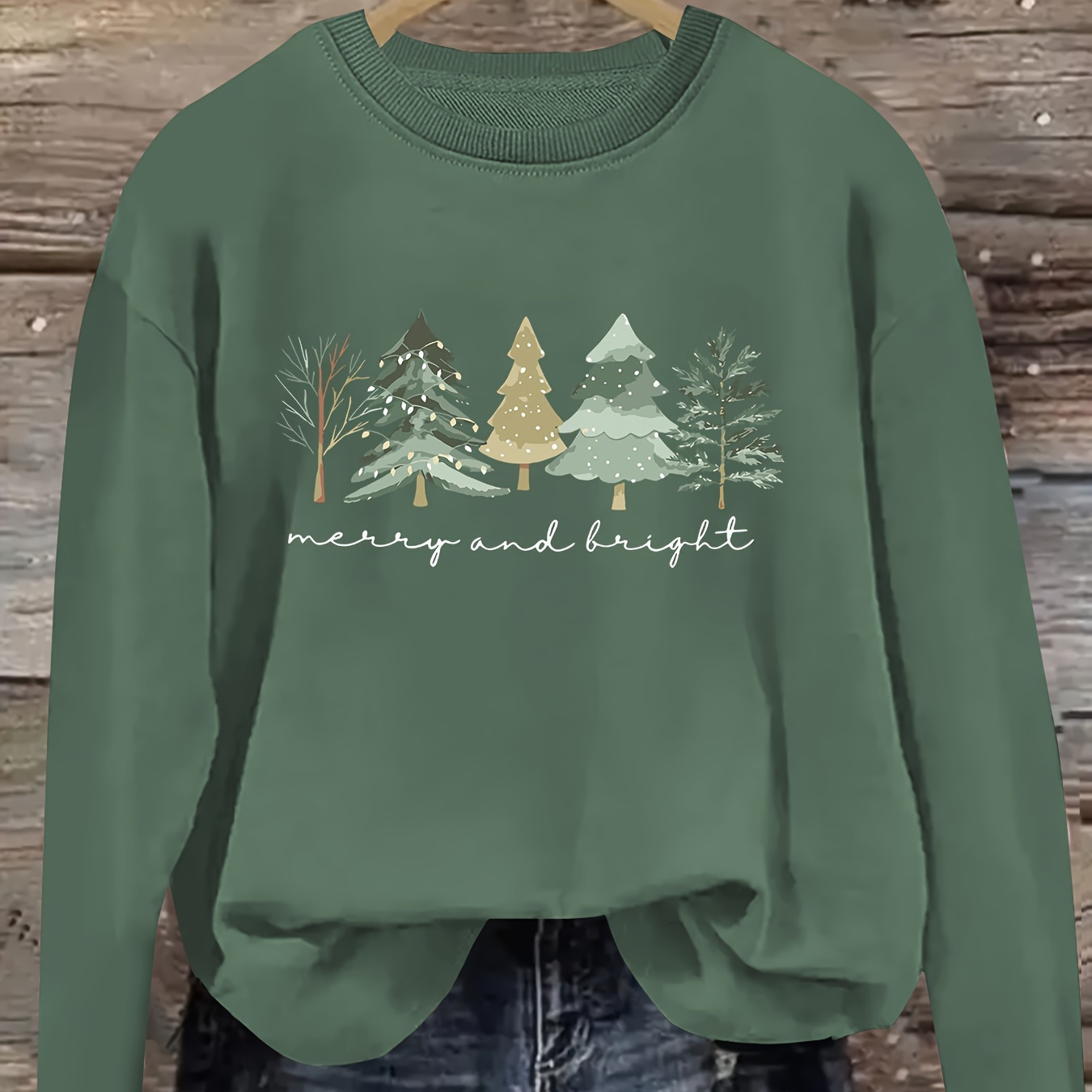 

Christmas Tree Print Long Sleeve Pullover Sweatshirt, Women's Sportswear For Fall & Winter, Outdoor Wear