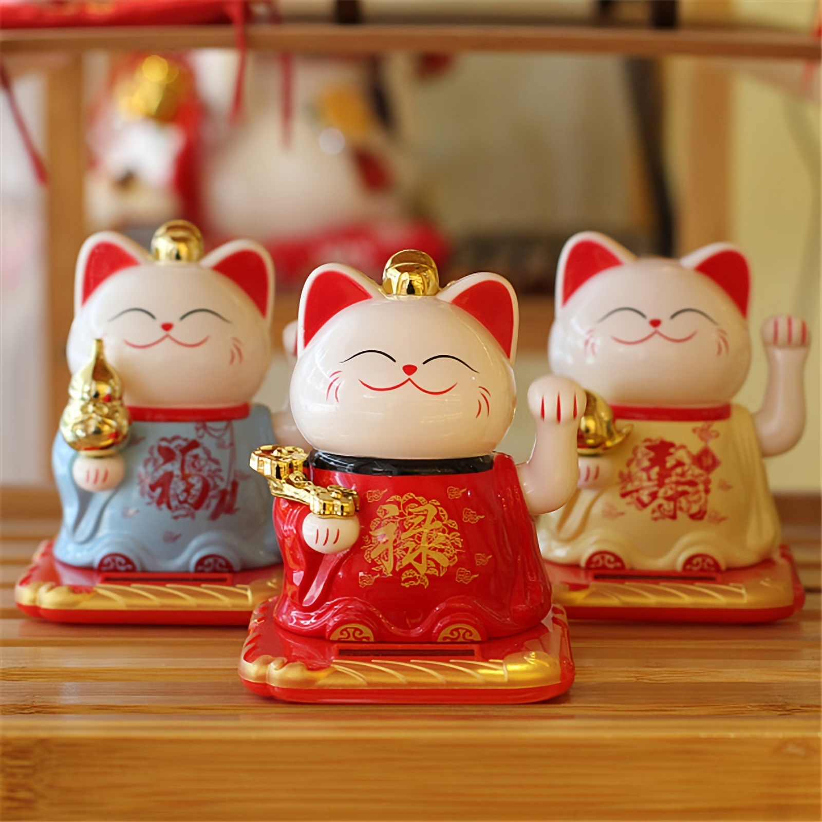 7.5inch Ceramic Beckoning Cat Maneki Neko Ornament Feng Shui Decoration  Swing Lucky Cat