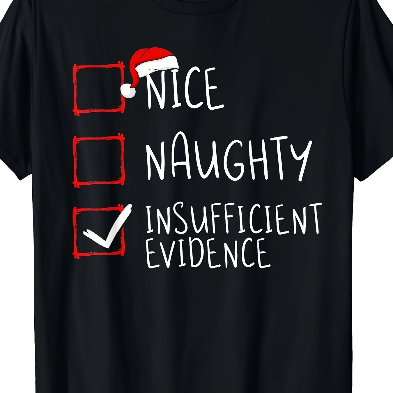 

Nice Naughty Insufficient Evidence Christmas Hat Print Men's Comfy Cotton Short Sleeves Tee Shirt, Versatile Breathable Summer Top For Leisure & Fitness, Best Gift Choice