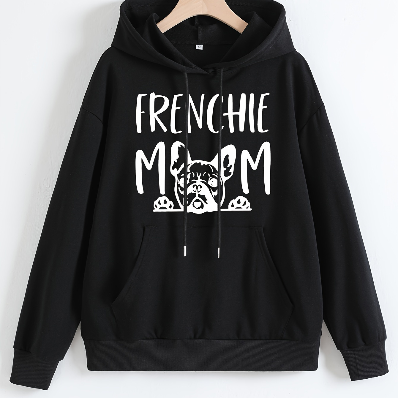 

Frenchie Mom Letter Print Hoodies, Casual Long Sleeve Drawstring Sweatshirt, Women's Clothing