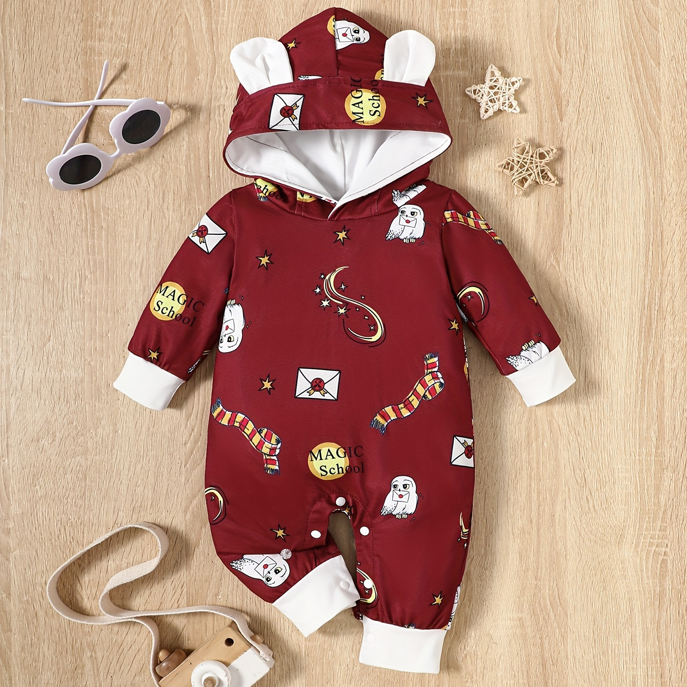 

's School Pattern Hooded Long , Toddler & Infant Boy's Bodysuit For Fall