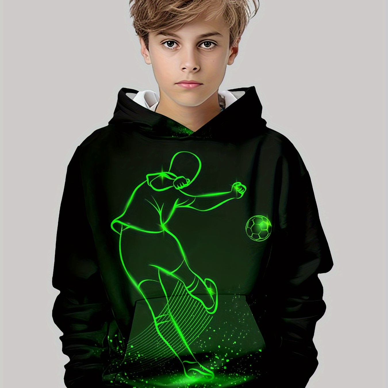 

Boys Football Theme Print Long Sleeve Hooded Sweatshirt, Regular Fit, Machine Washable, Comfy Versatile Pullover Top, Perfect For Daily Casual Wear