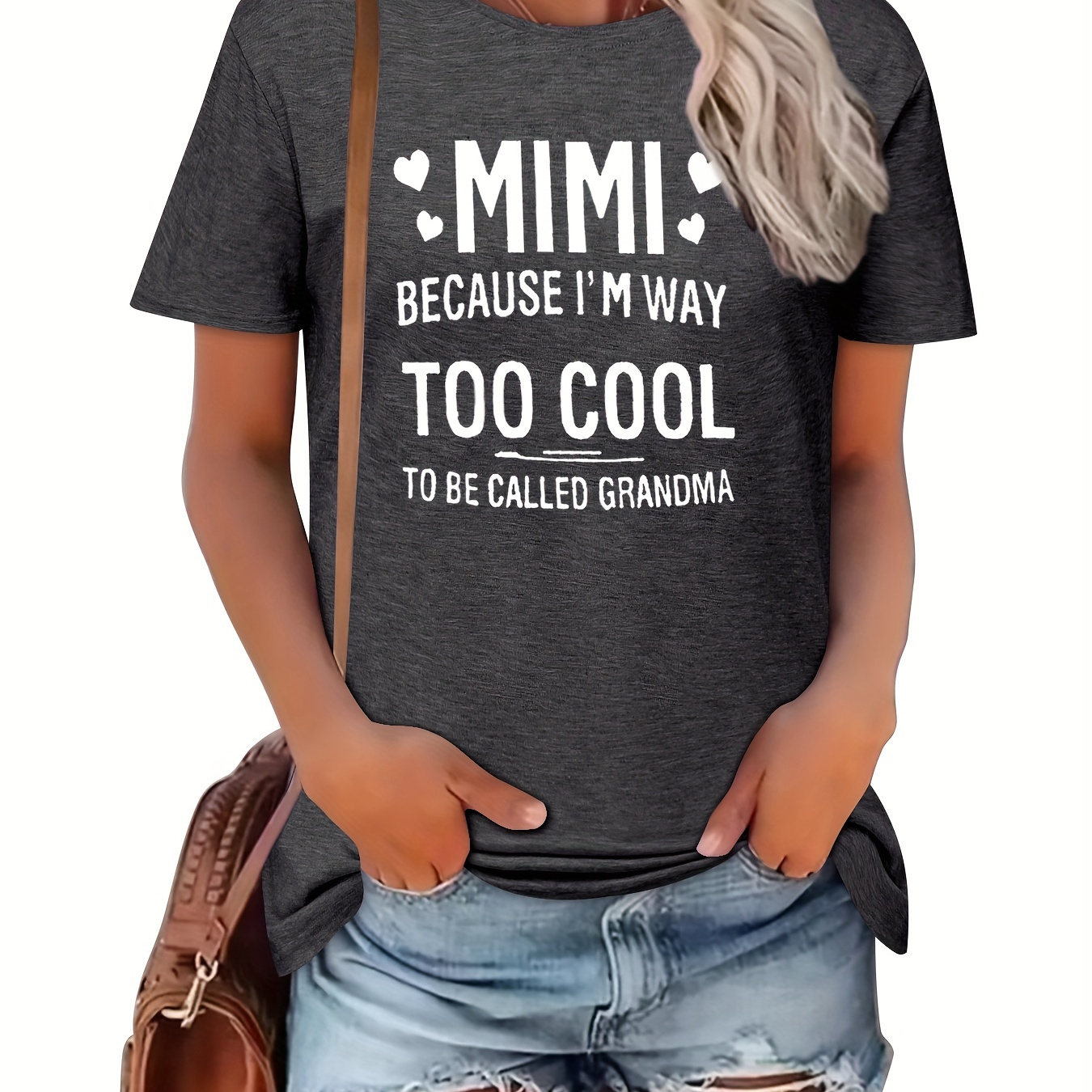 

Letter Mimi Print Crew Neck T-shirt, Casual Short Sleeve Top For Spring & Summer, Women's Clothing