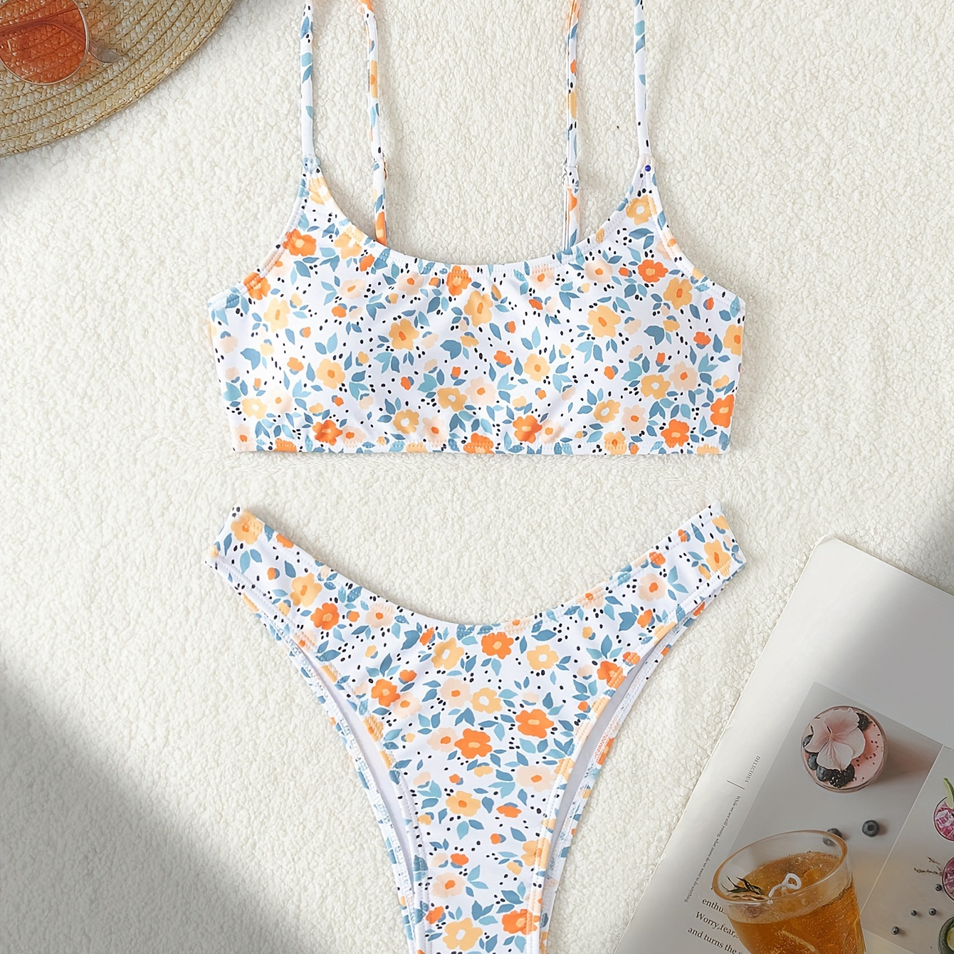 

Women's Floral Print Bikini Set, Two-piece Swimsuit With Adjustable Straps, Summer Beachwear, Quick-dry Stretch Fabric