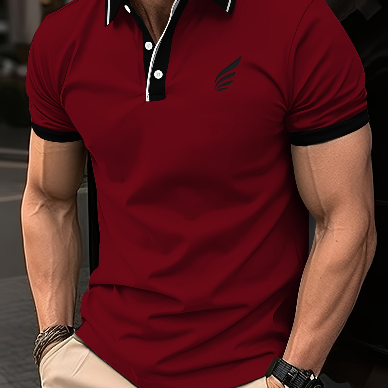 

Men's Casual Classic Polo Shirt 100% Polyester Knit Fabric With Slight Stretch, Solid With Lapel Collar And Button Detail, Regular Fit Short Sleeve Top For Summer Golf &