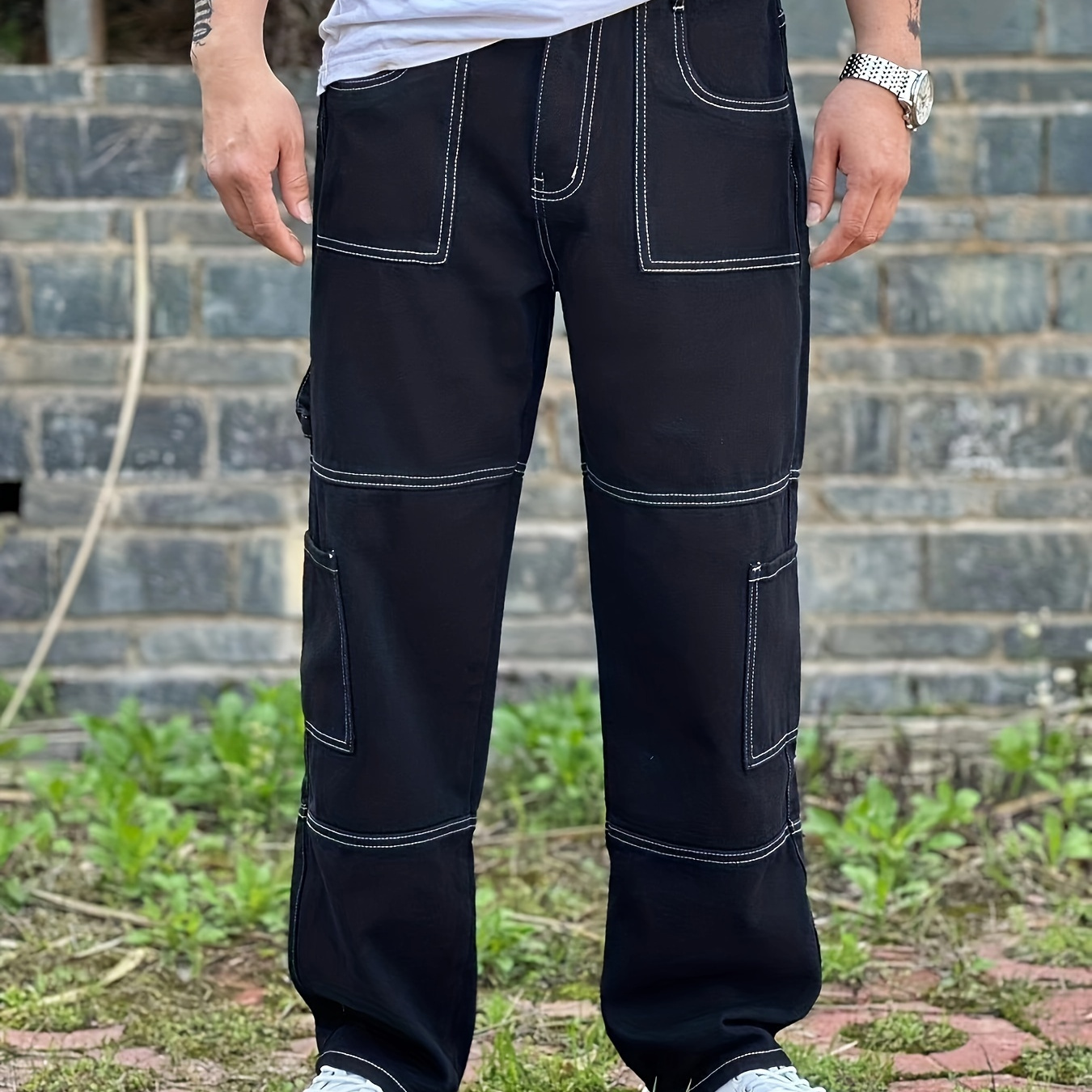 

Pantalon imitation cordons de serrage, pantalon décontracté rétro polyvalent l'extérieur, cadeau.