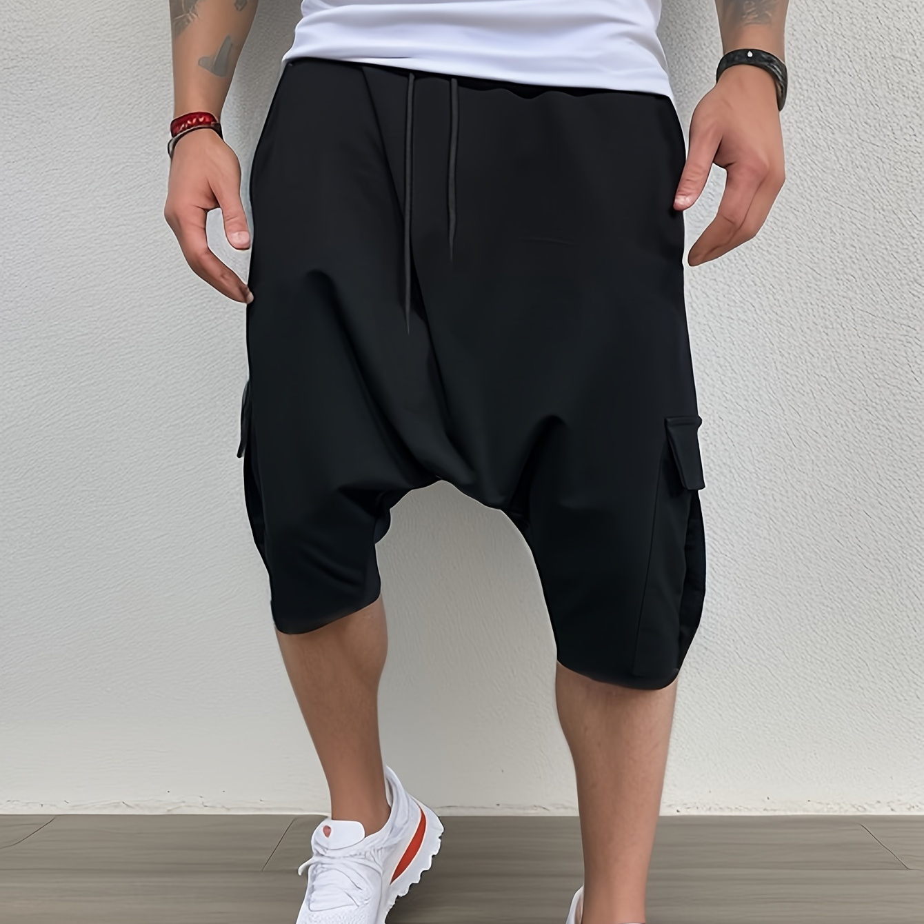 

Men's Solid Color Harem Shorts, Casual Shorts With Drawstring, Men's Bottoms For Summer Daily Wear/party/beach Holiday