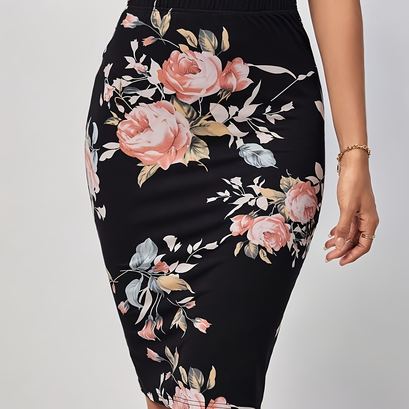 

Jupe Crayon À Imprimé Floral, Élégante Jupe Taille Haute Mi-longue Pour Le Printemps Et L'été, Vêtements Pour Femmes