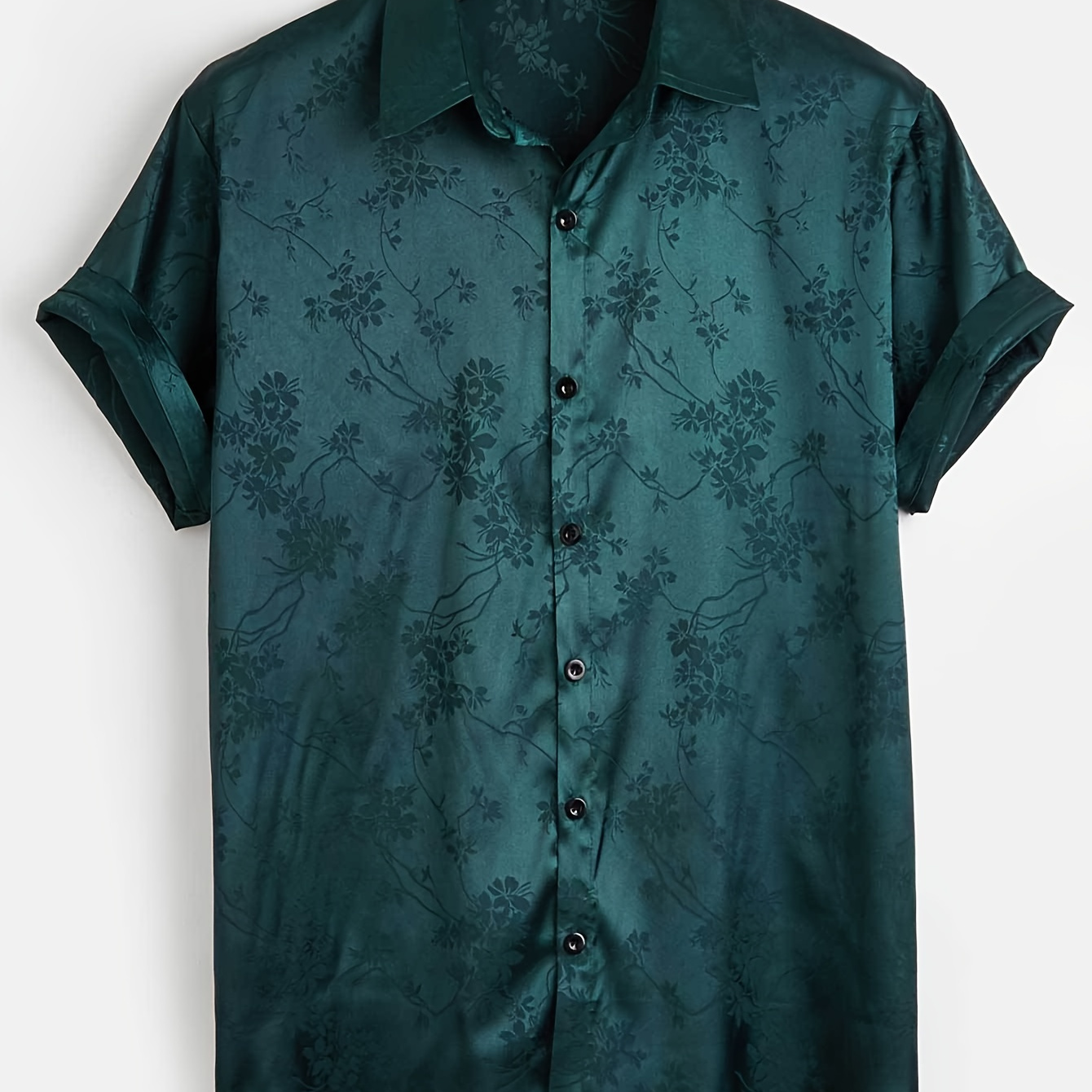 

Elegant Floral Print Men's Mature Casual Short Sleeve Lapel Shirt, Summer Holiday Top, Photography