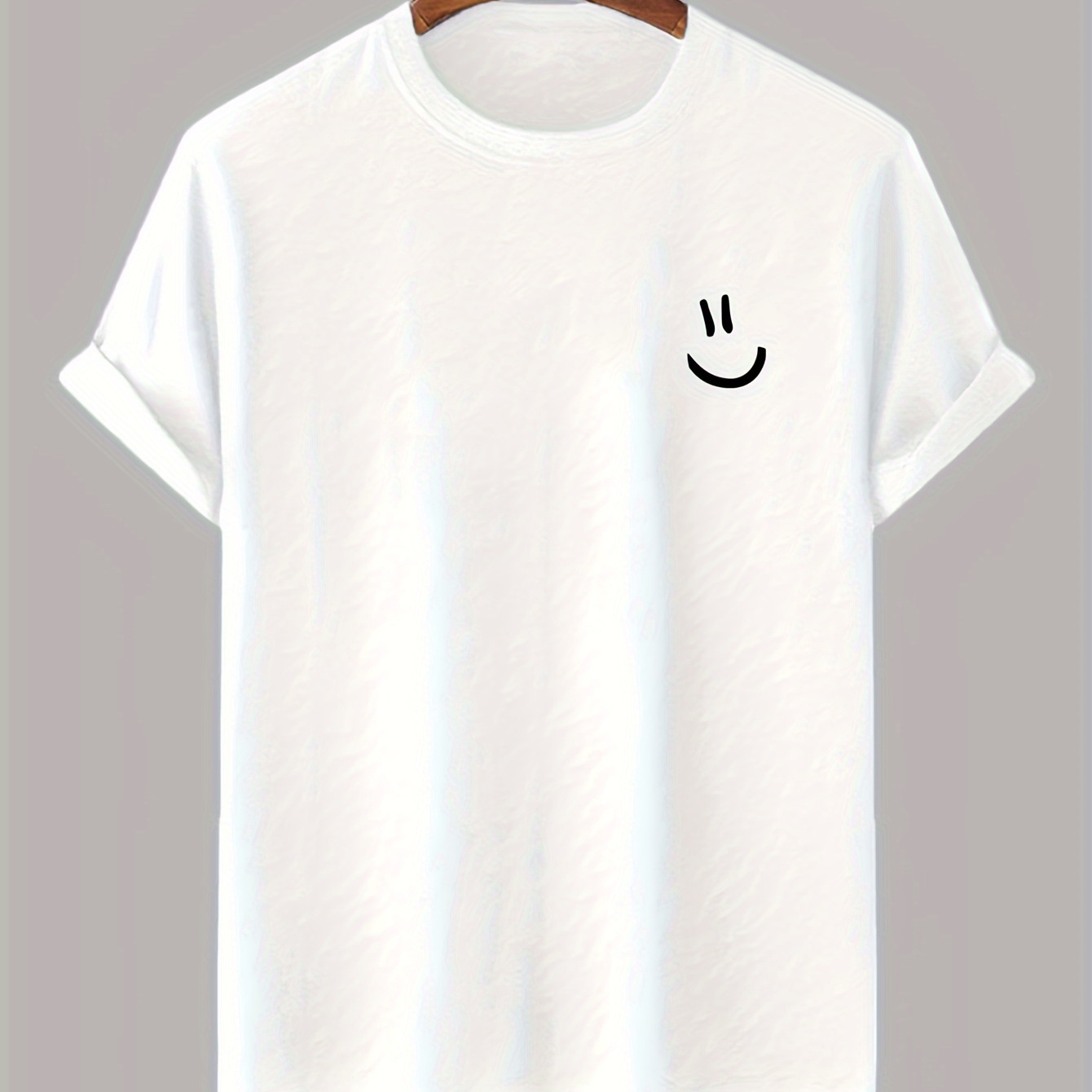 TEMU 100% Cotton Men's Smiling Face Print T-shirt, Casual Short Sleeve Crew Neck Tee, Men's Clothing For Outdoor