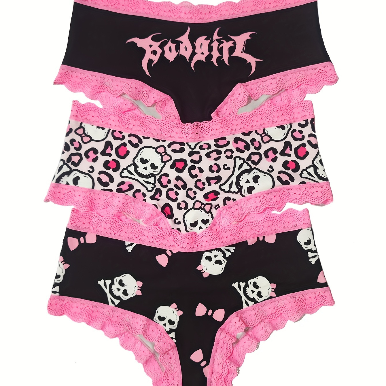 

Chic 3pcs Women's Briefs With Leopard & Skull Print, Trim - Comfy Polyester , Machine Washable