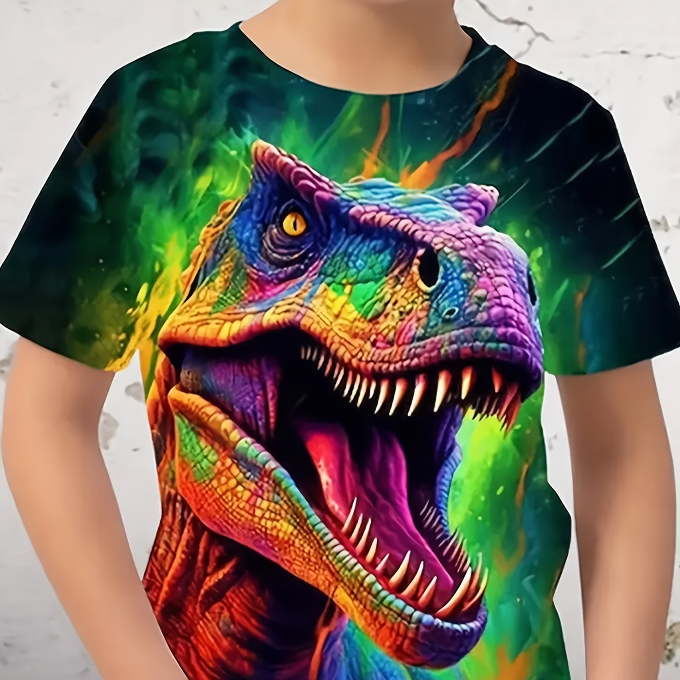 

T-shirt imprimé en 3D dinosaure coloré, t-shirts pour garçons, t-shirt décontracté à manches courtes pour l'été, le printemps et l'automne