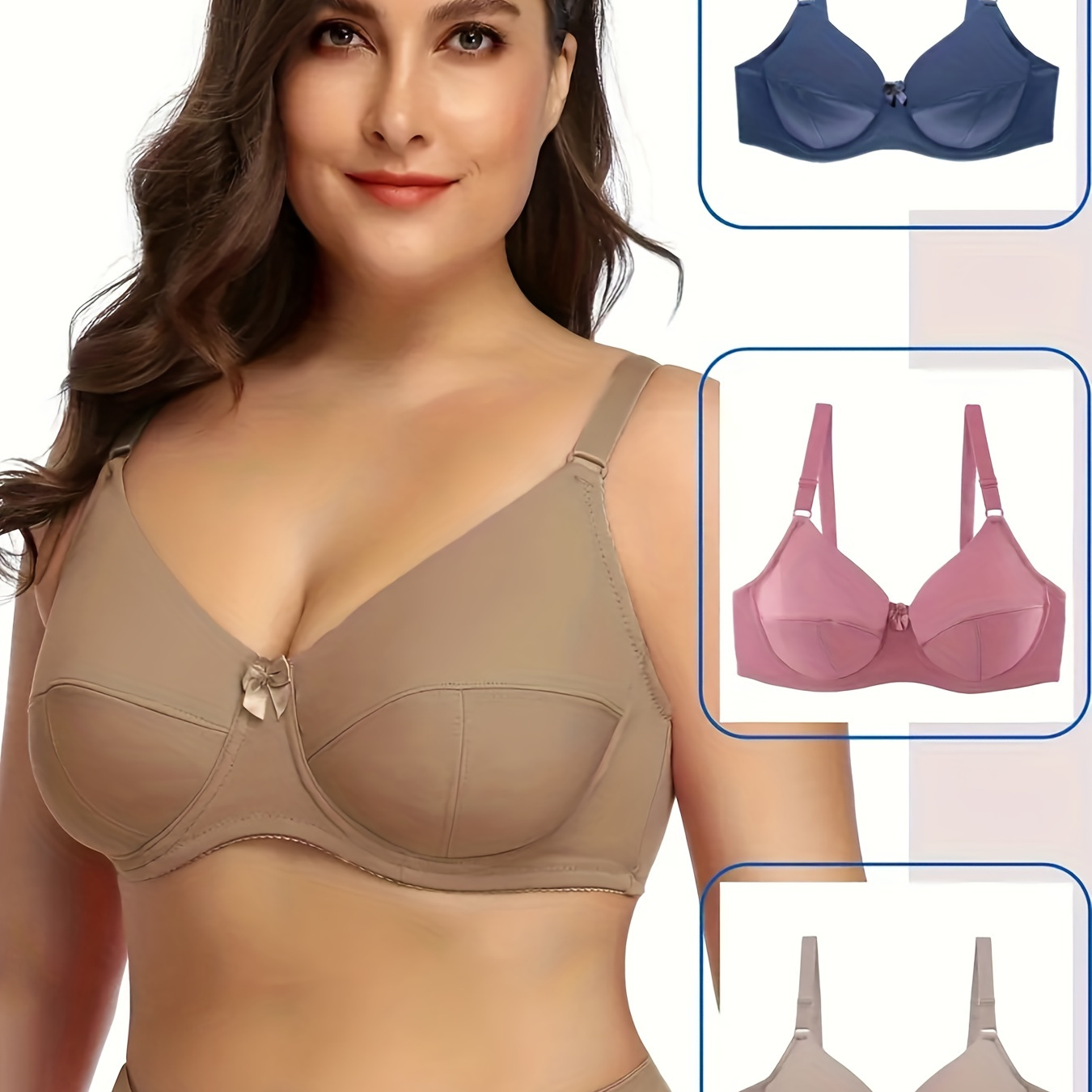 Plus Size Simple Bra Plus Size Solid Non Padded Plunge Neck - Temu