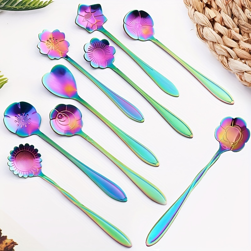 

9pcs Spoons Set Teaspoon Small Beauty Flower Coffee Accessories Tableware Kitchen Ice Cream Dessert Spoon Decoration