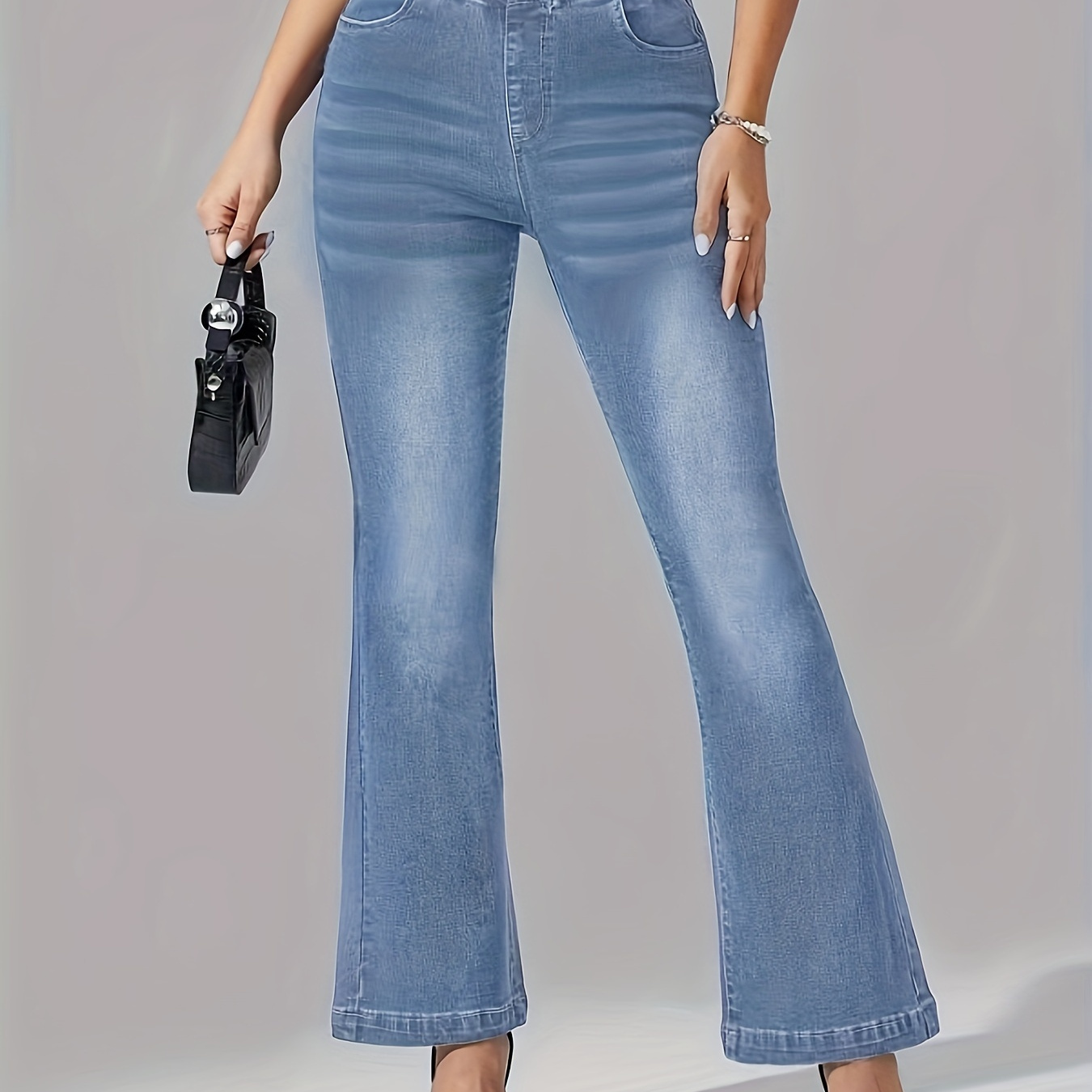 

High-waisted Stretch Denim Jeans For Women, Mid-rise, Relaxed Fit, Fabric , Spandex, Machine Washable, , Straight Leg, Zipper Closure, Casual