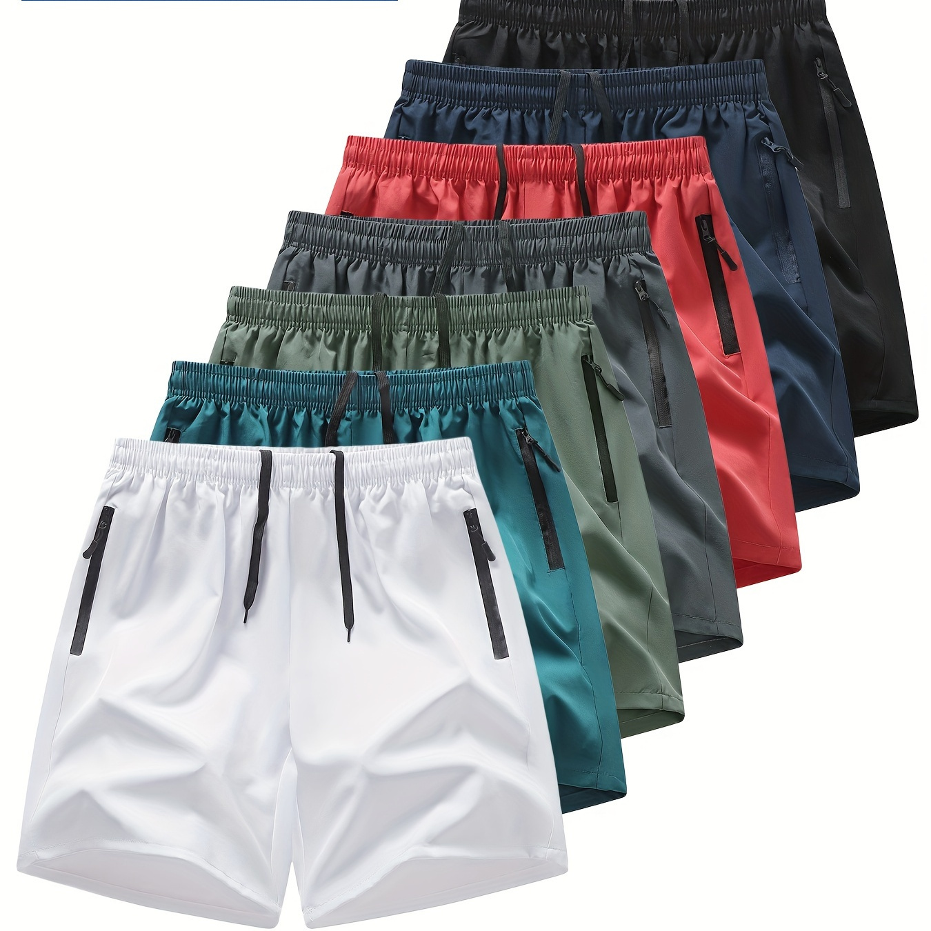 

Men's 7pcs Mixed Color Pack Of Casual Sports Shorts, Comfortable And Soft, Personalized Fabric Color Shorts, Pack