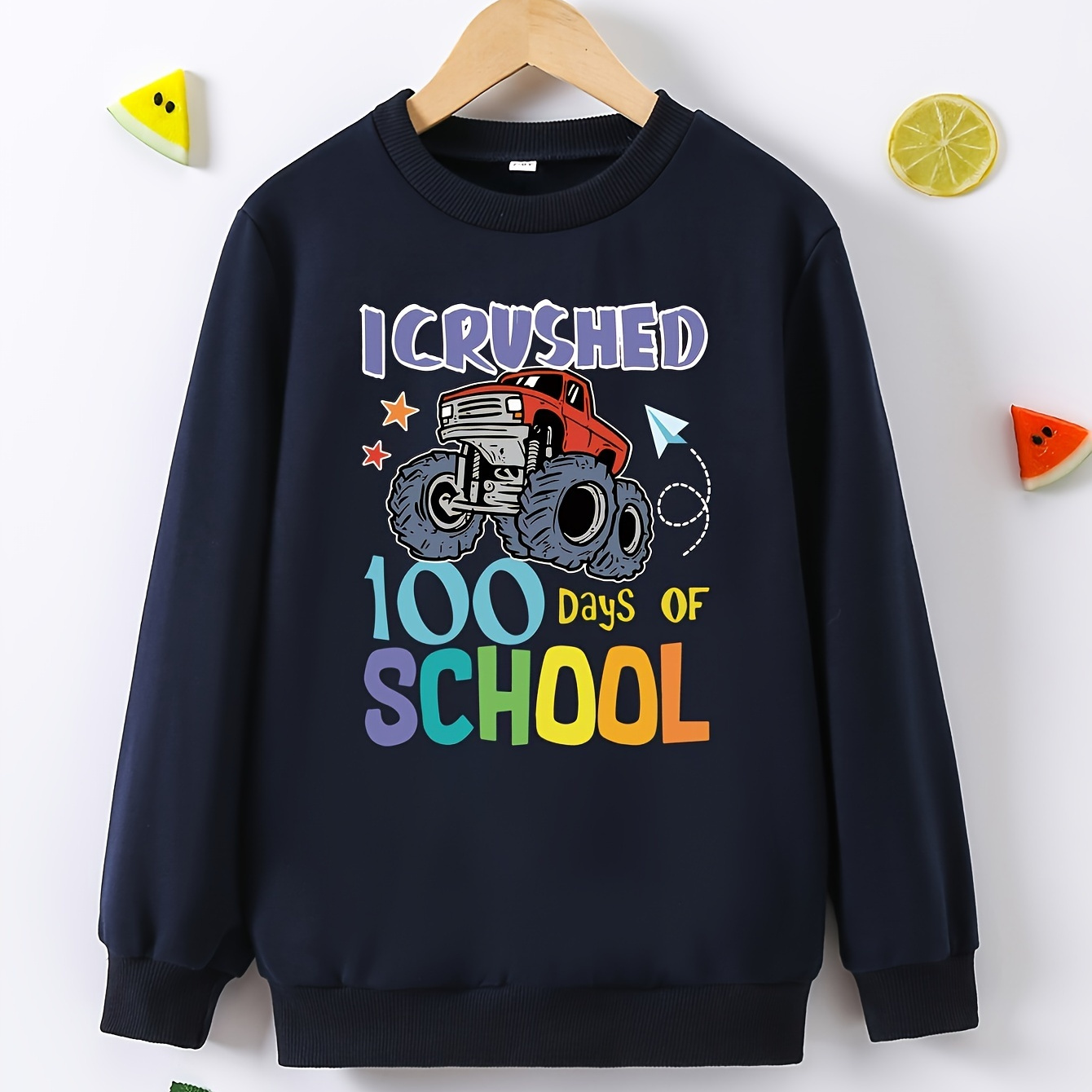 

I Crushed Days Of School Trendy Off Road Vehicle Neck Long Sleeve Sweatshirt For Boys, Autumn/winter