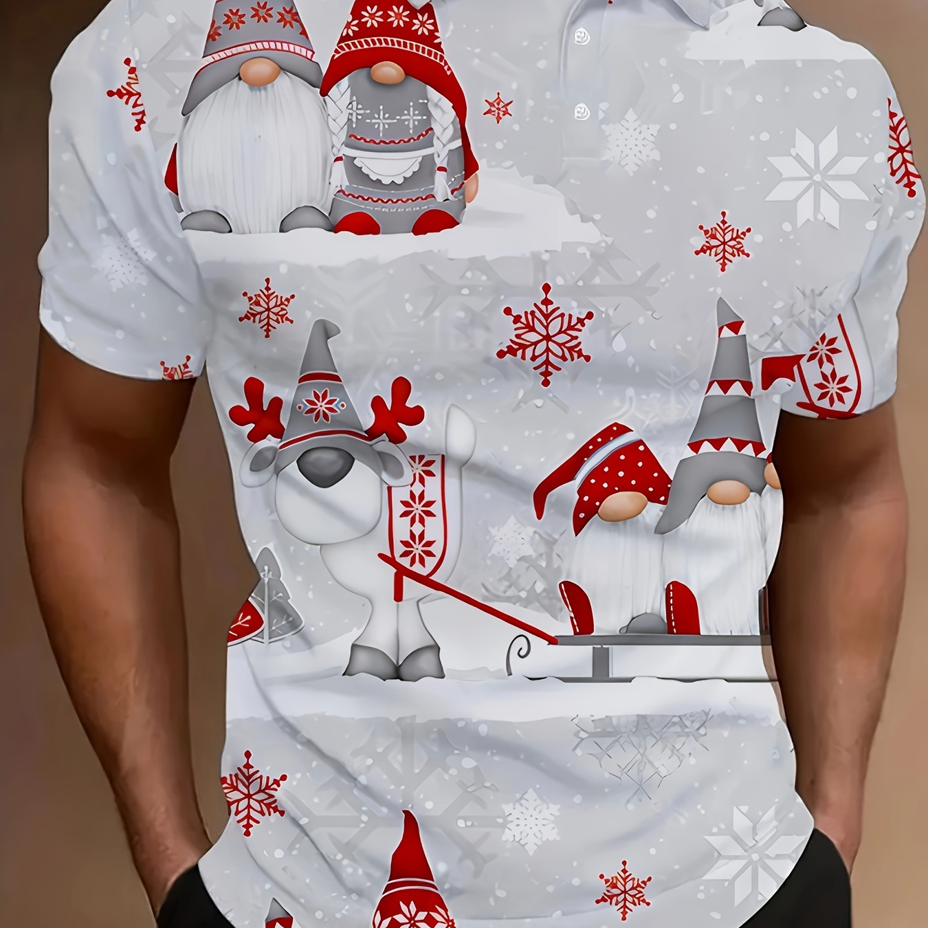 

Men's Casual Shirt With Santa & Snowman Print - Breathable, Stretch Fabric, Machine Washable - Golf & Tennis