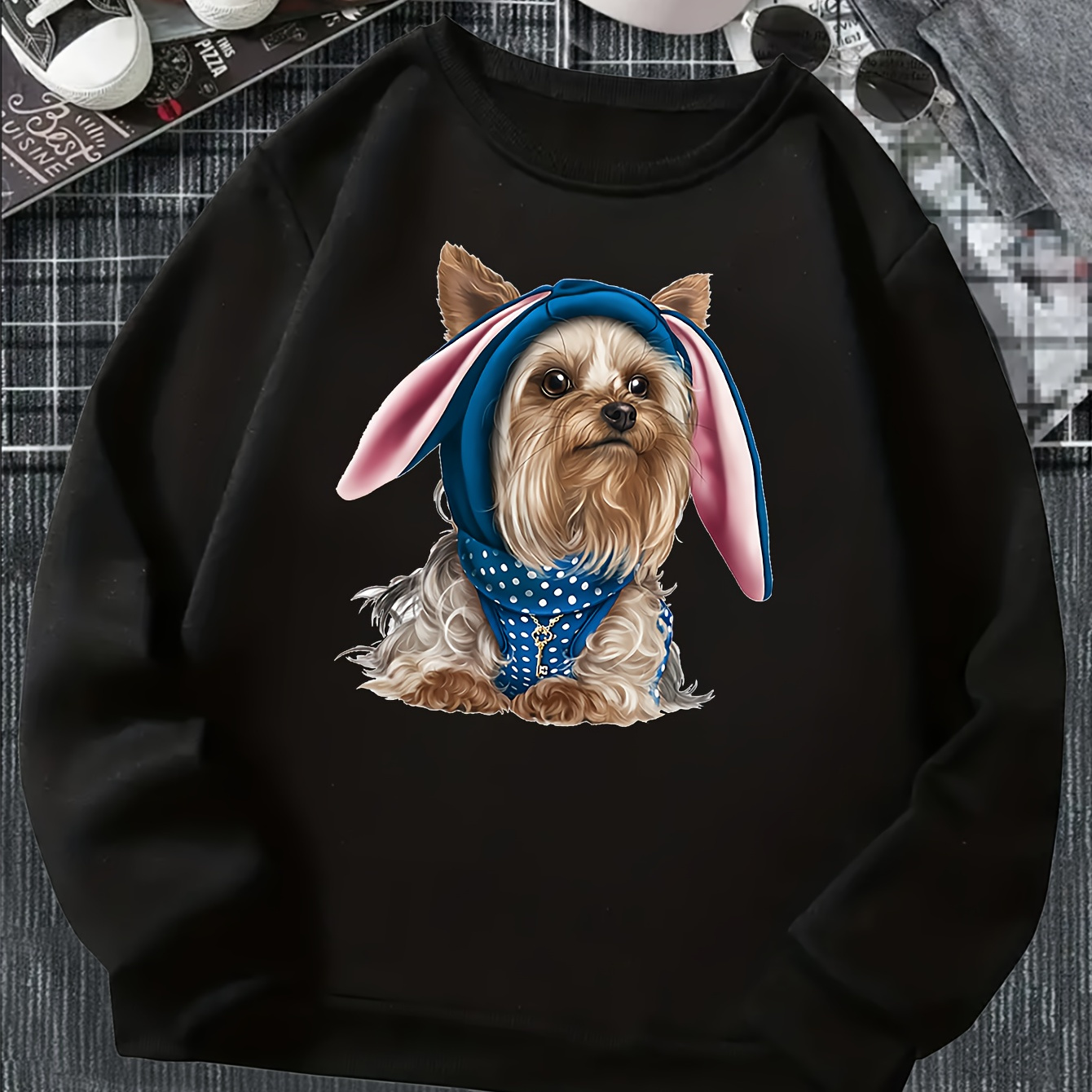 

Dog Print Men's Graphic Round Neck Sweatshirt, Loose Trendy Pullover, Men's Clothing For Autumn Winter