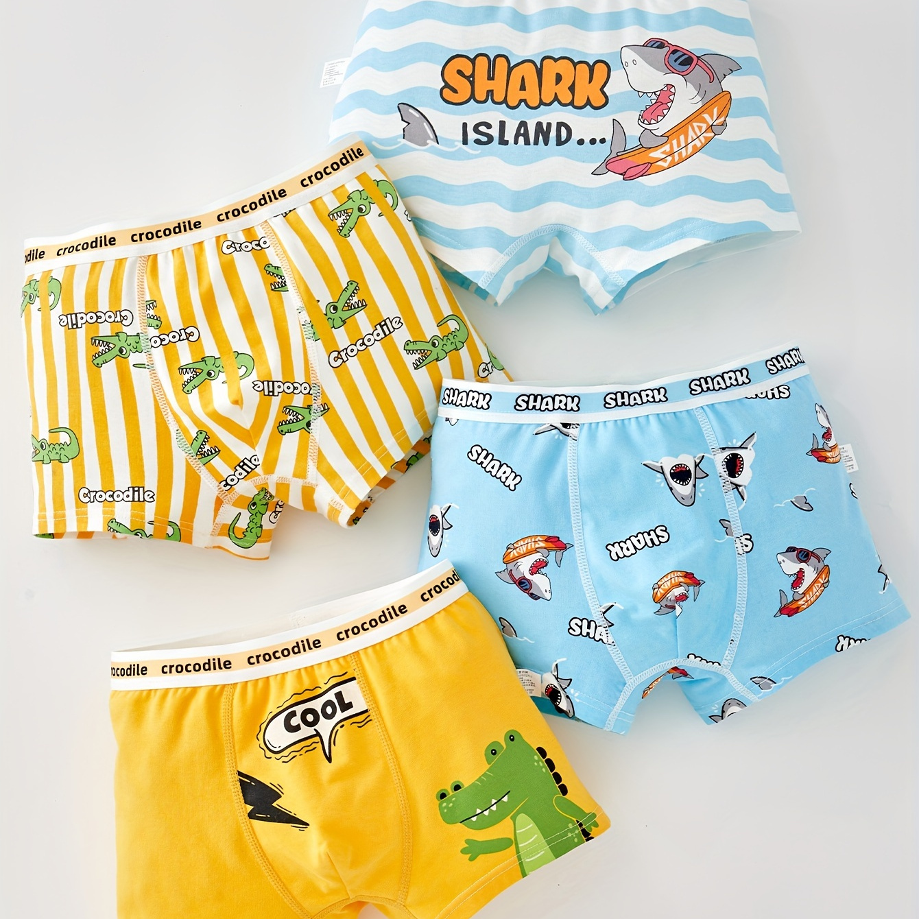 Boy's Cotton Boxer Briefs Cute Cartoon Crocodile Shark - Temu