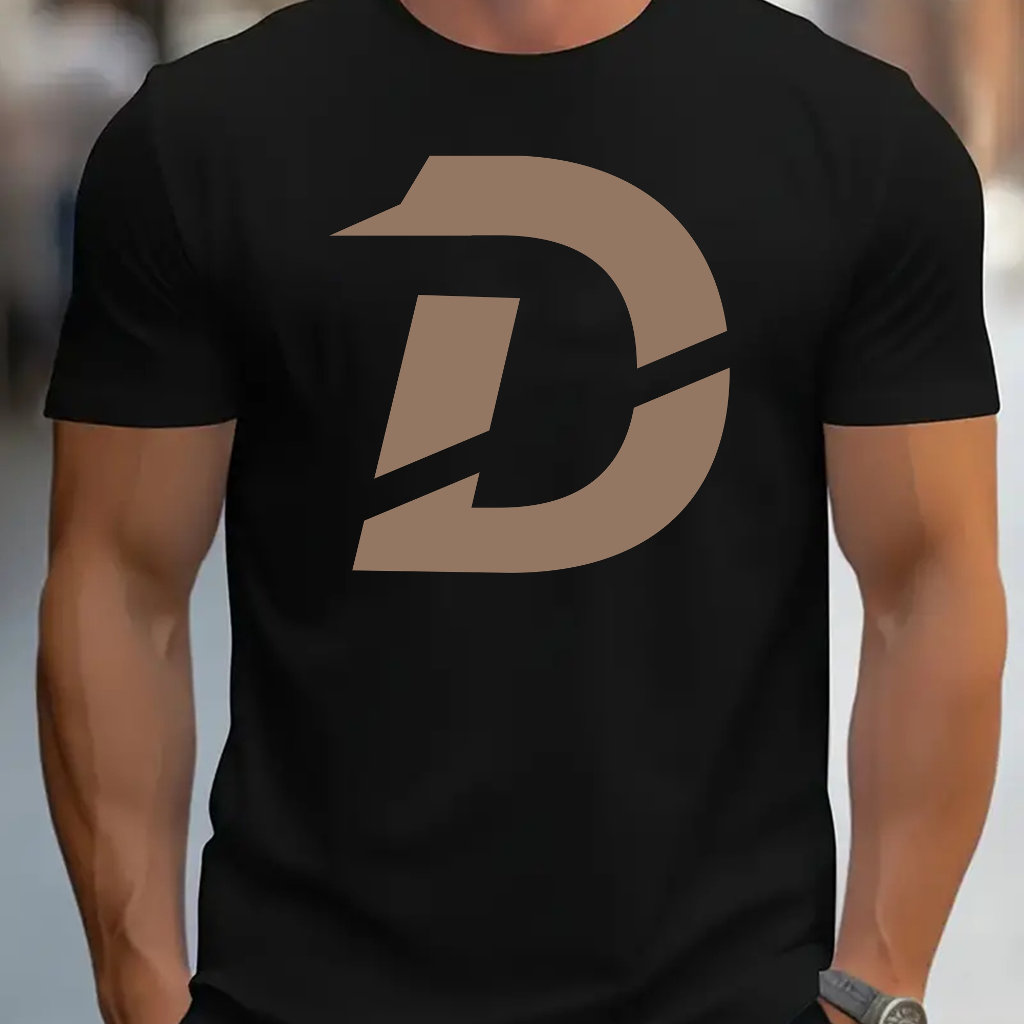 

T-Shirt Décontracté avec Design Simple Lettre D - Polyester Respirant, Col Rond, Manches Courtes Tee d'Été