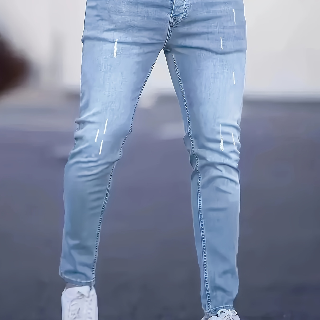 

Men's Casual Light Ankle-length Denim Jeans, Slim Fit Slightly Stretch Jeans, Fashion Street Wear For Everyday Outfits