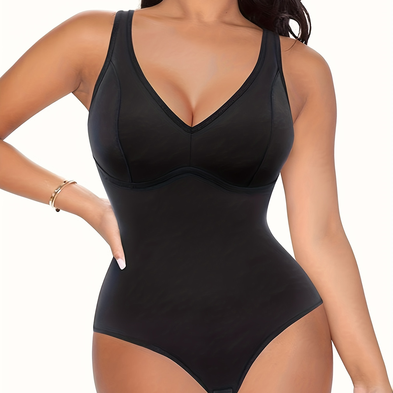 Solid V Neck Slip Shaping Bodysuit Tummy Control Slimming - Temu