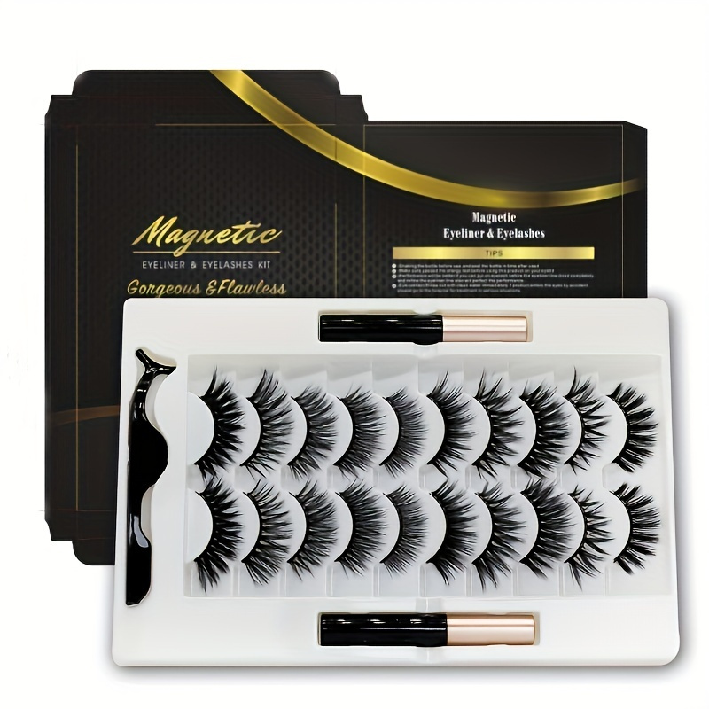 

Magnetic Eyelash Set Magnetic Eyeliner Eyelashes Suit Long Eyelashes Natural Black Fluffy Curly 5 Magnetic 10 Pairs