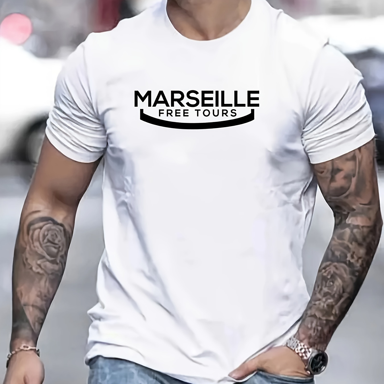 

T-shirt imprimé Marseille, T-shirts pour hommes, T-shirt à manches courtes décontracté pour l'été