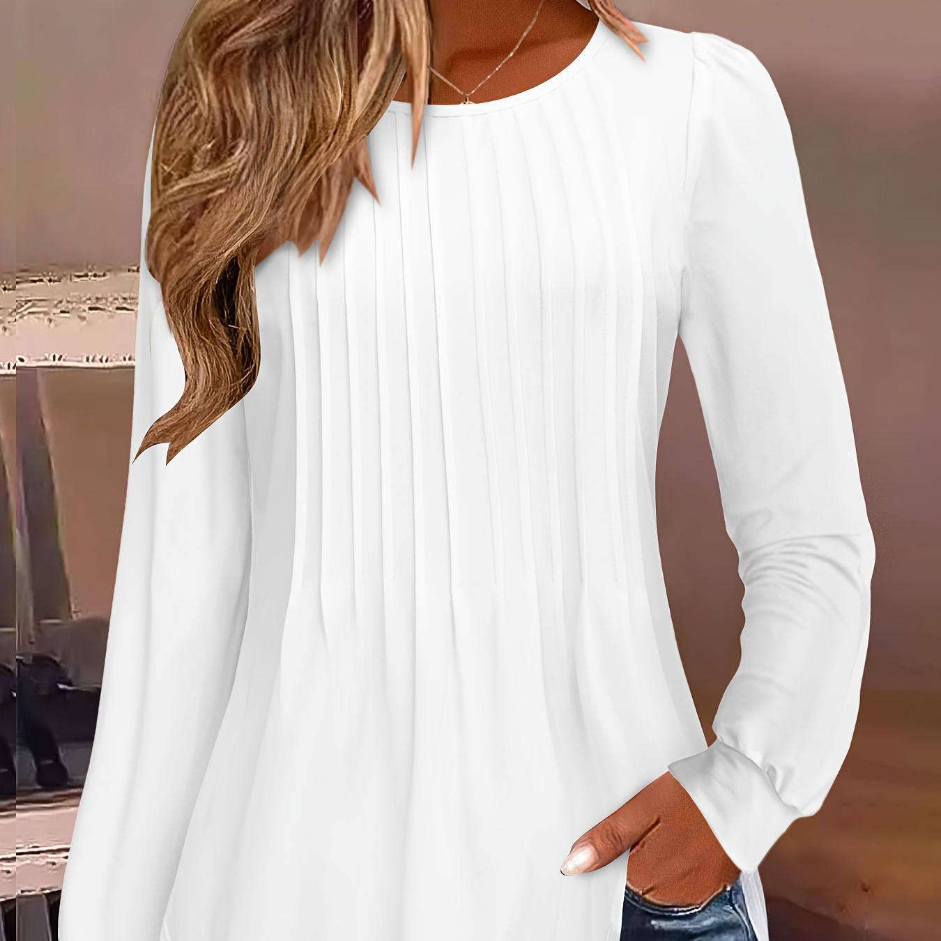 

Solid Color Long Sleeve T-shirt, Casual Crew Neck Top For Spring & Fall, Women's Clothing