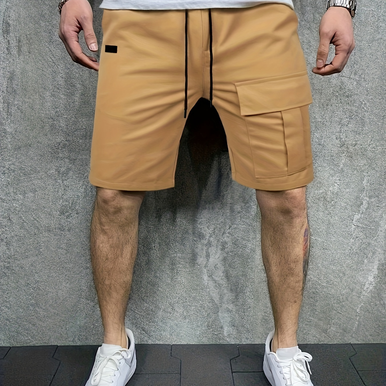 Plus Size Men's Drawstring Sports Cargo Shorts With Multi-Pocket Design, Perfect For Outdoor Activities