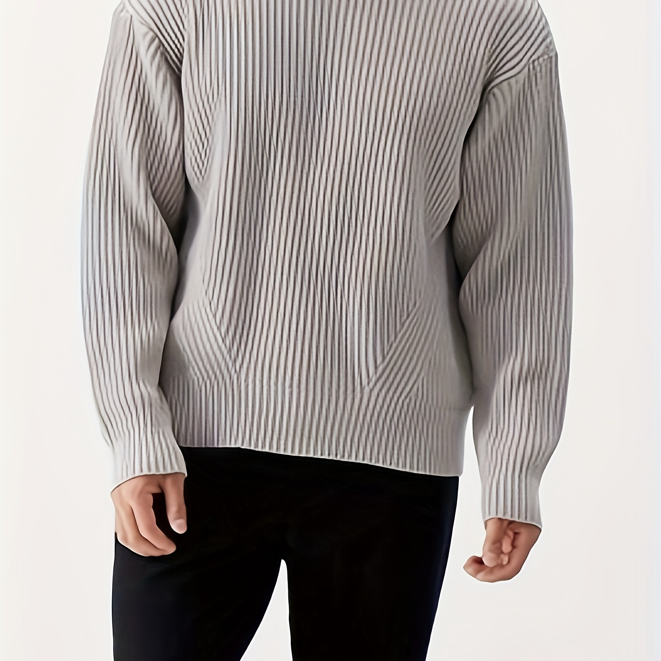 Plus Size Men's Solid Textured Knit Tops, Fashion Casual Long Sleeve Pullover For Fall Winter, Men's Clothing