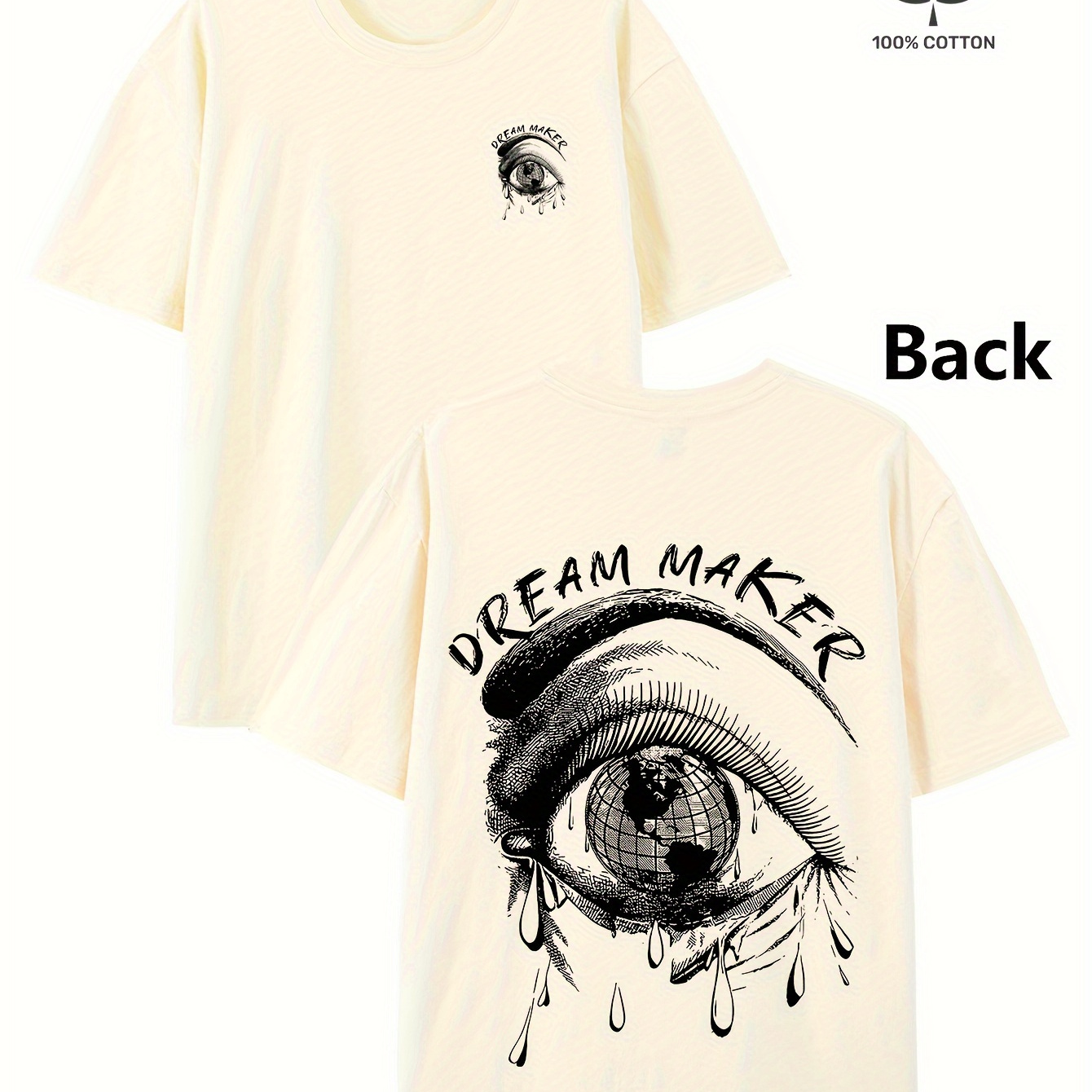 

Dream Maker & Tear Droping Eye Pattern Printed Y2g Top, Men's Fashion Shirt Casual Round Neck Short Sleeves T-shirt