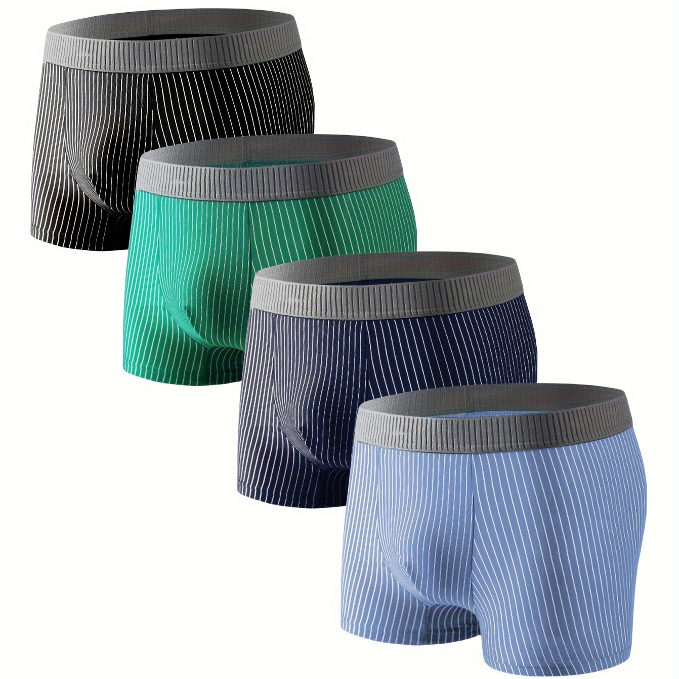 

4pcs Men's Cotton Striped Boxer Briefs, Breathable Comfy Boxer Trunks, Elastic Sports Shorts, Men's Casual & Durable Underwear Perfect For Sports & Home Wear