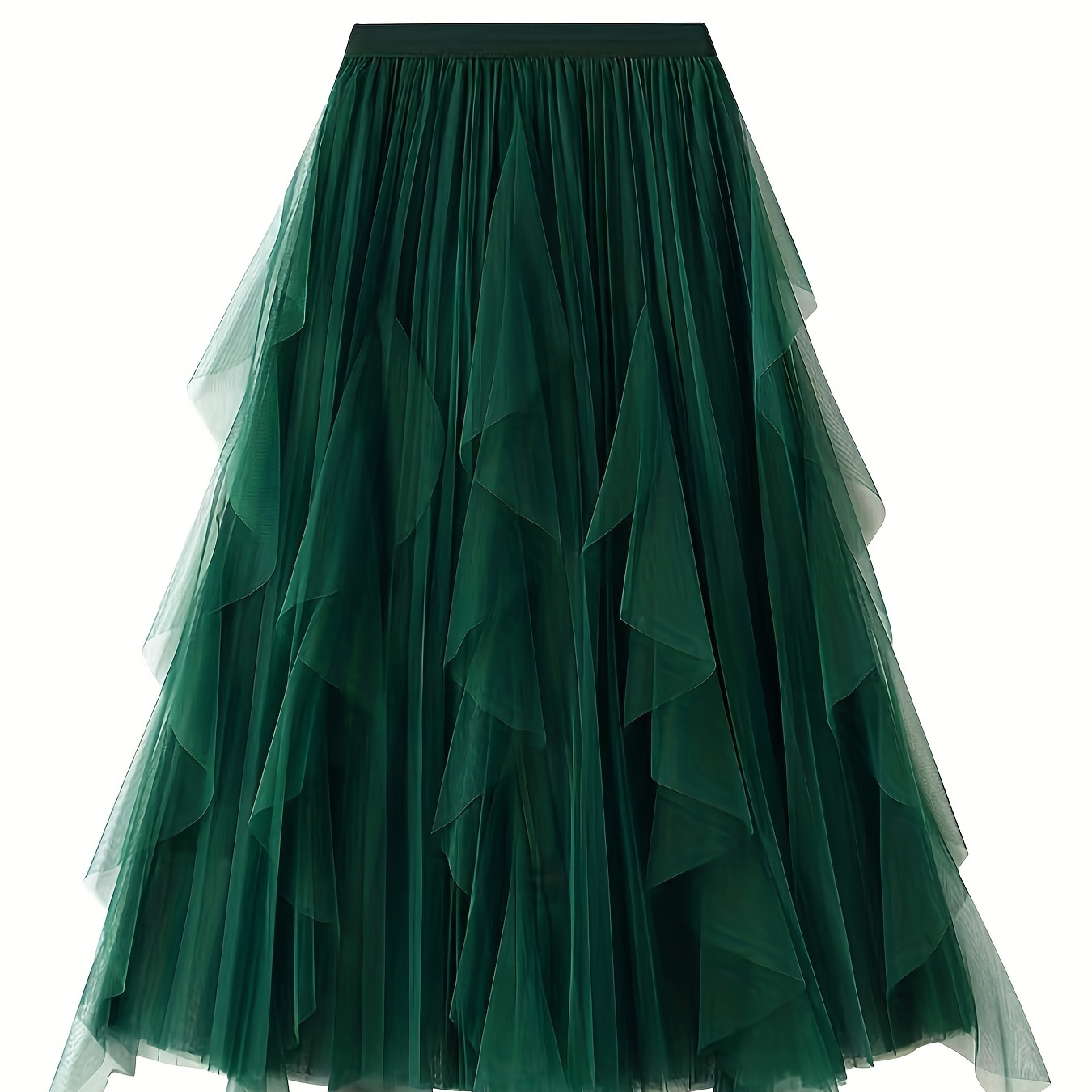 

Ruffle Trim Mesh Layered Skirt, Casual Elastic Waist A-line Skirt, Women's Clothing